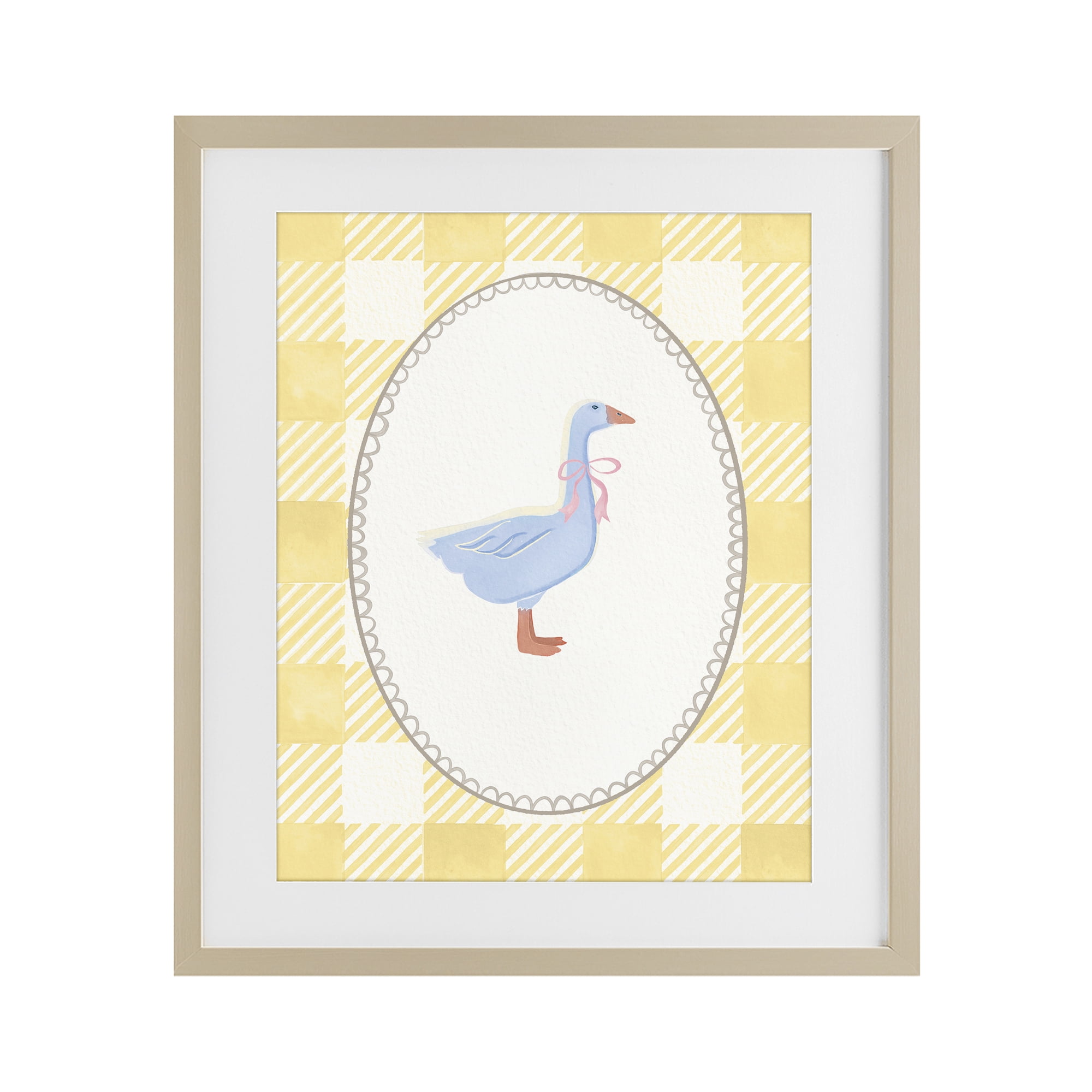 Stupell Industries Little Goose on Yellow Gingham Birch Framed Print Under Glass, design by The Paper Curator