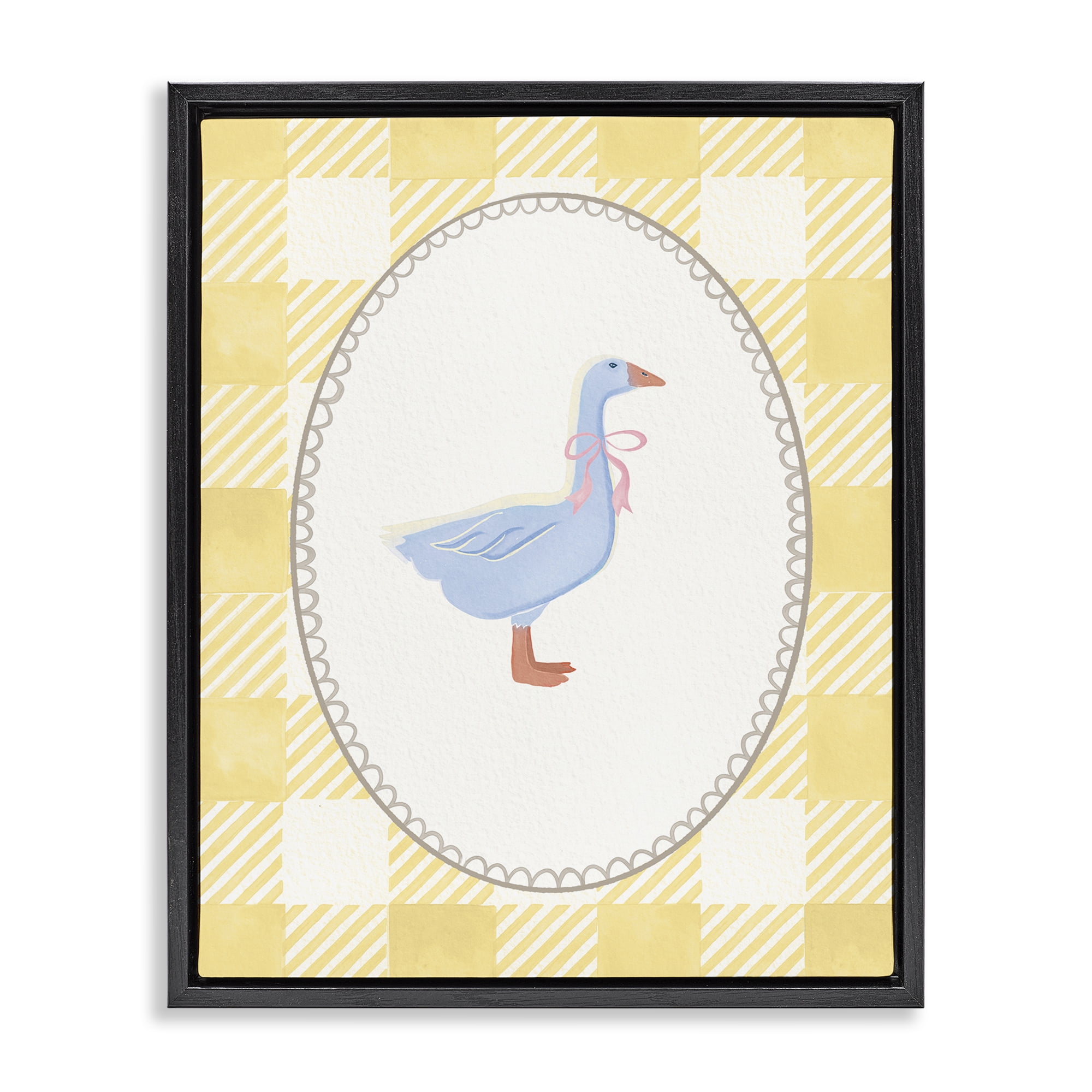 Stupell Industries Little Goose on Yellow Gingham Black Framed Floater Canvas Wall Art, design by The Paper Curator