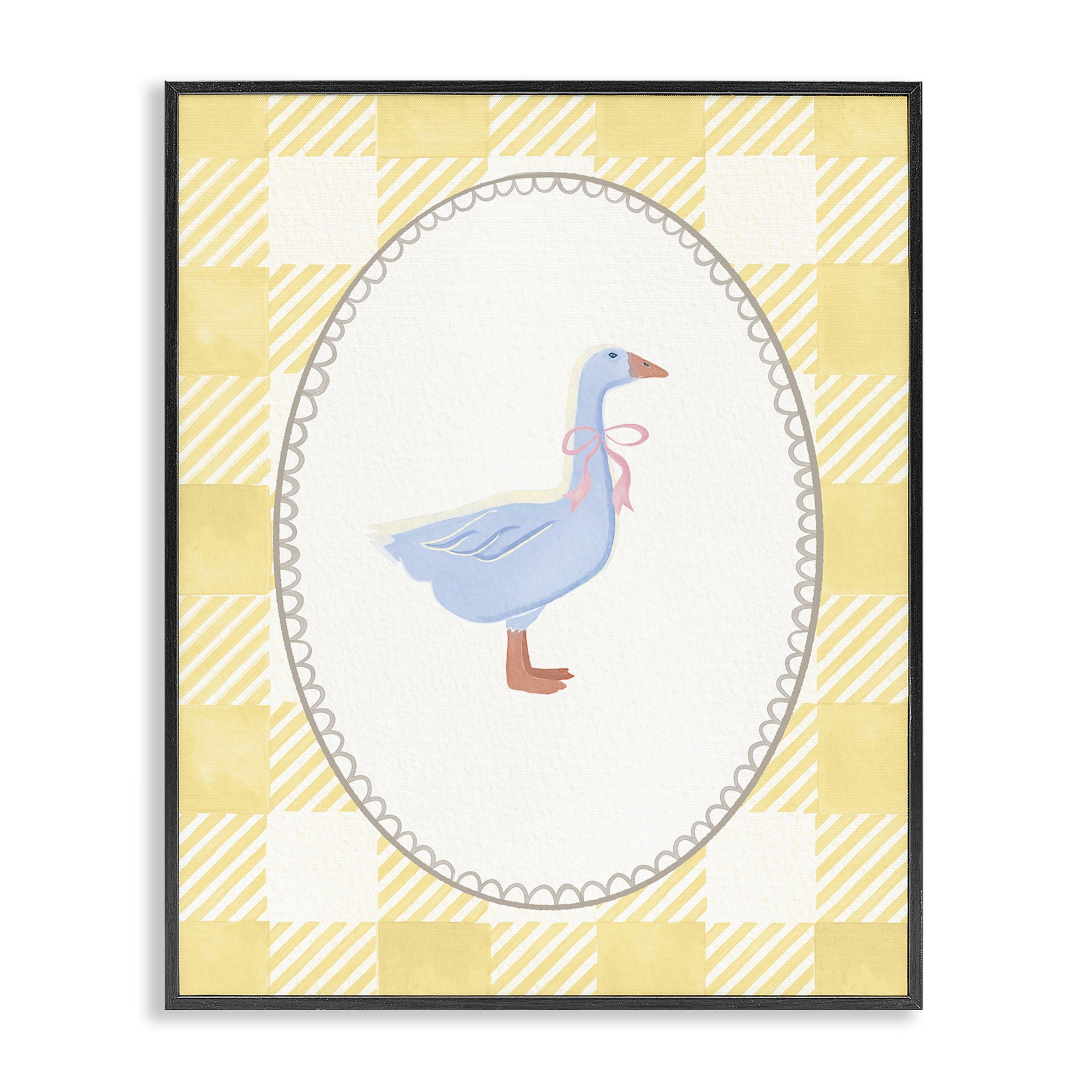 Stupell Industries Little Goose on Yellow Gingham Black Framed Giclee Art, design by The Paper Curator