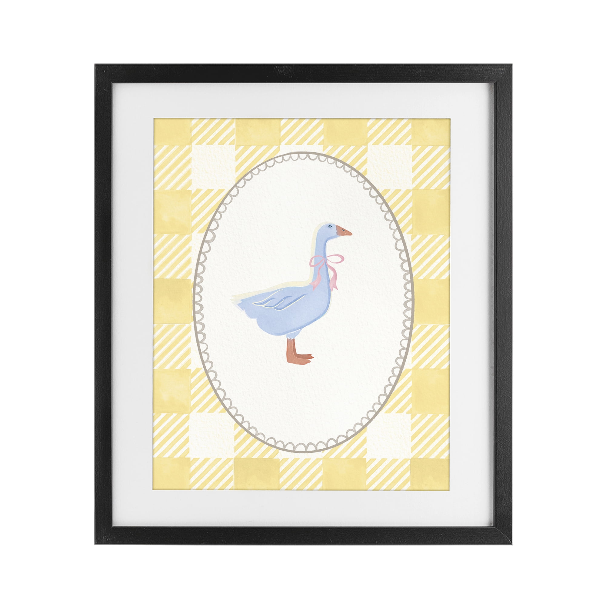 Stupell Industries Little Goose on Yellow Gingham Black Framed Print Under Glass, design by The Paper Curator