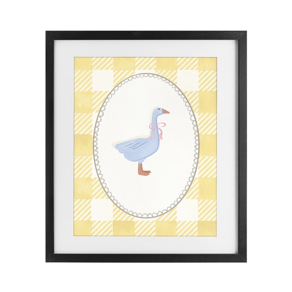Stupell Industries Cottage Little Goose on Yellow Gingham Black Framed Print Under Glass, 13 x 16, by The Paper Curator