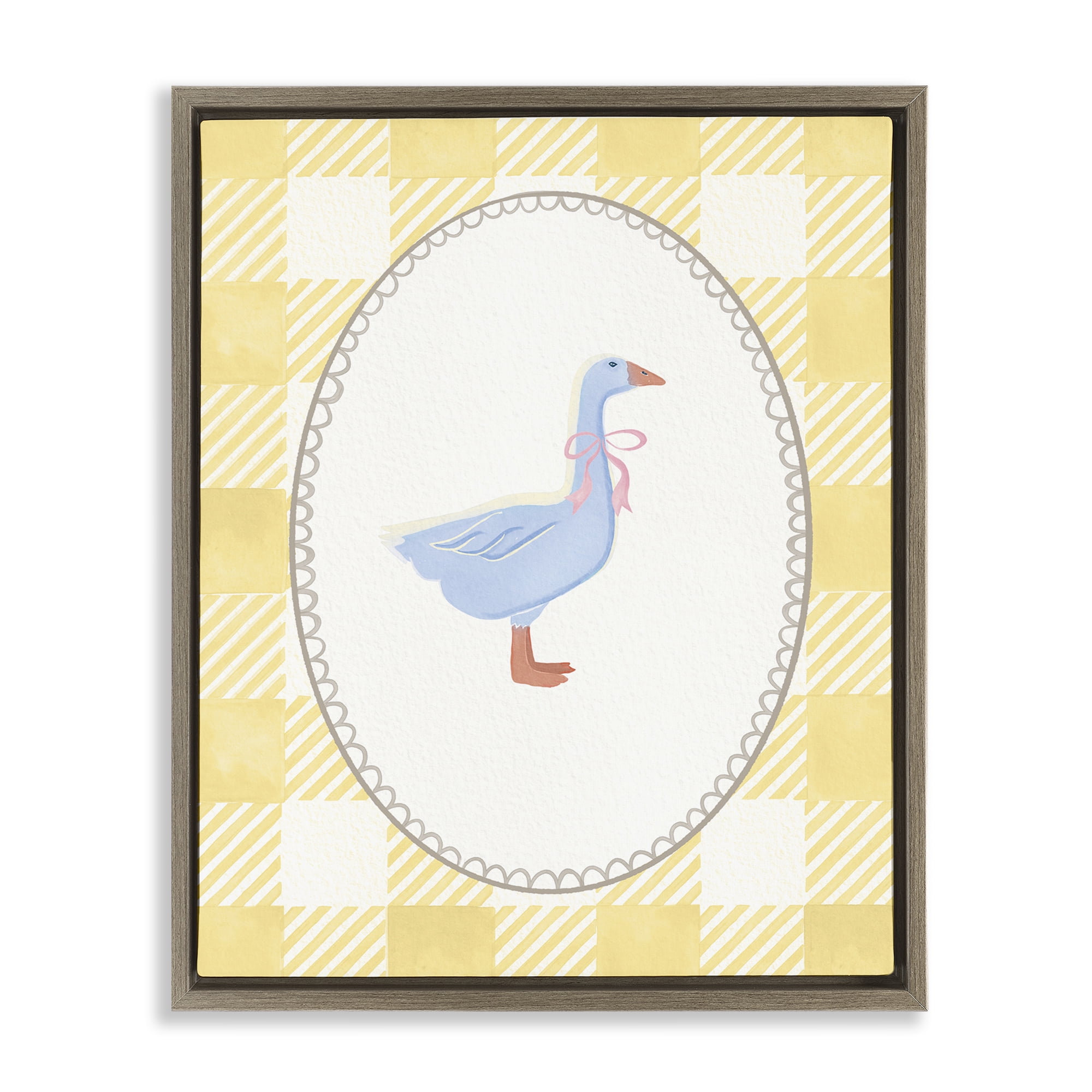 Stupell Industries Little Goose on Yellow Gingham Brown Framed Floater Canvas Wall Art, design by The Paper Curator