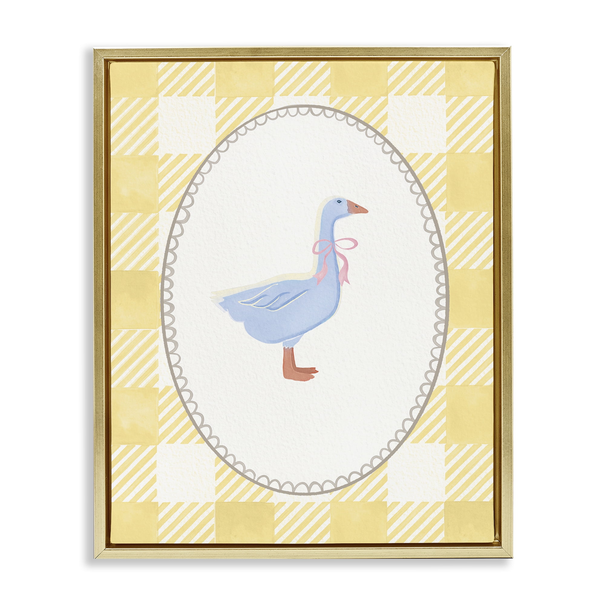 Stupell Industries Little Goose on Yellow Gingham Gold Framed Floater Canvas Wall Art, design by The Paper Curator