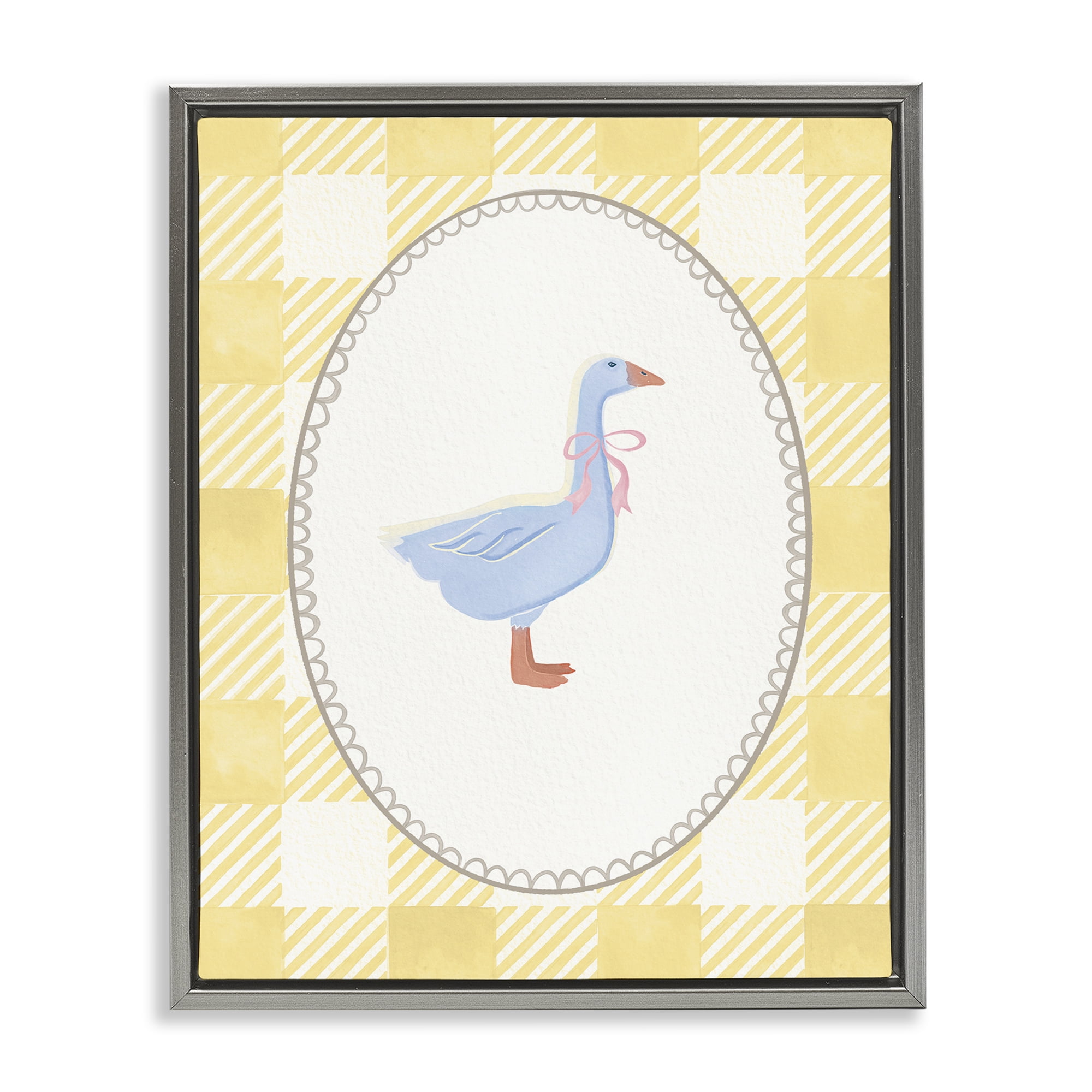 Stupell Industries Little Goose on Yellow Gingham Gray Framed Floater Canvas Wall Art, design by The Paper Curator