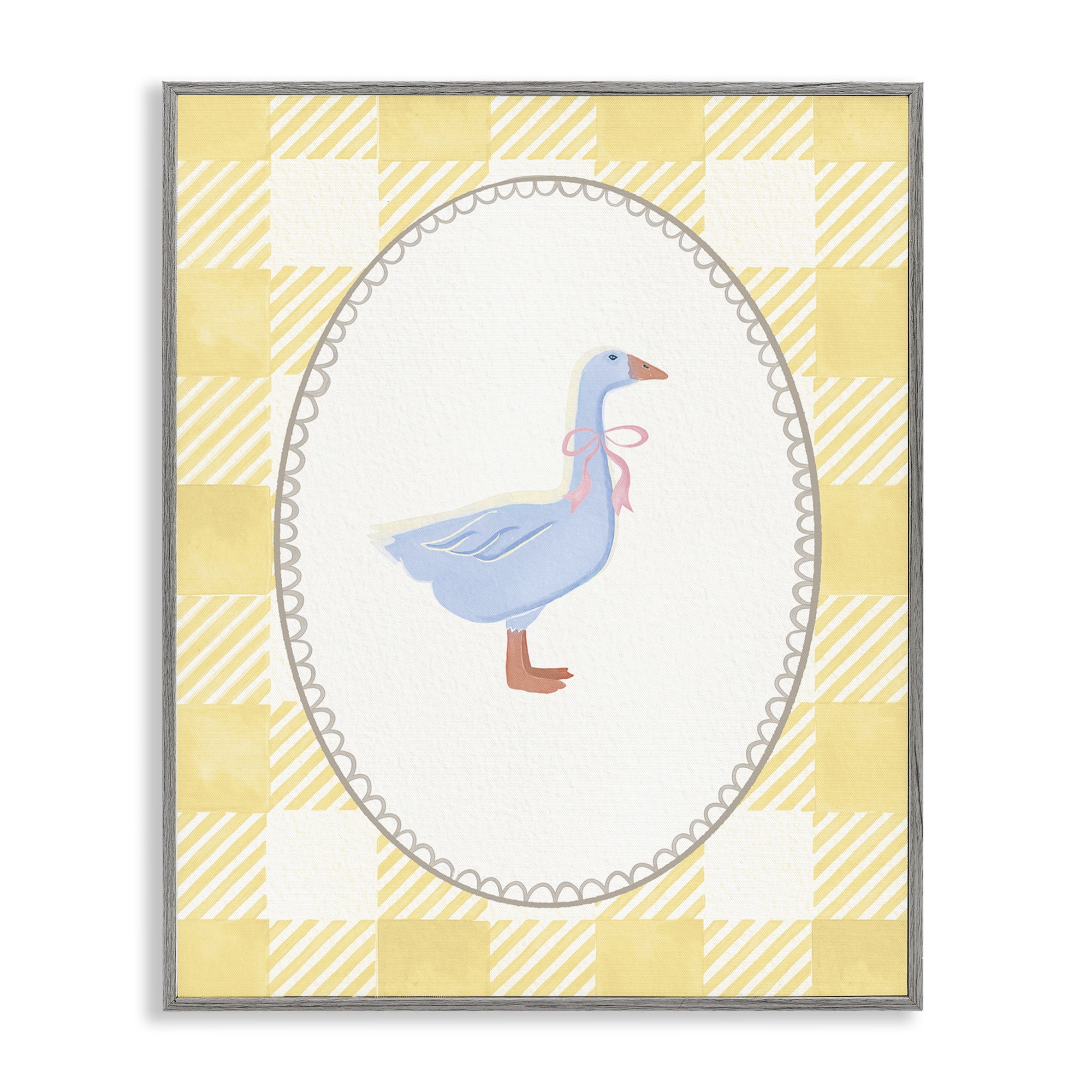 Stupell Industries Little Goose on Yellow Gingham Gray Framed Giclee Art, design by The Paper Curator