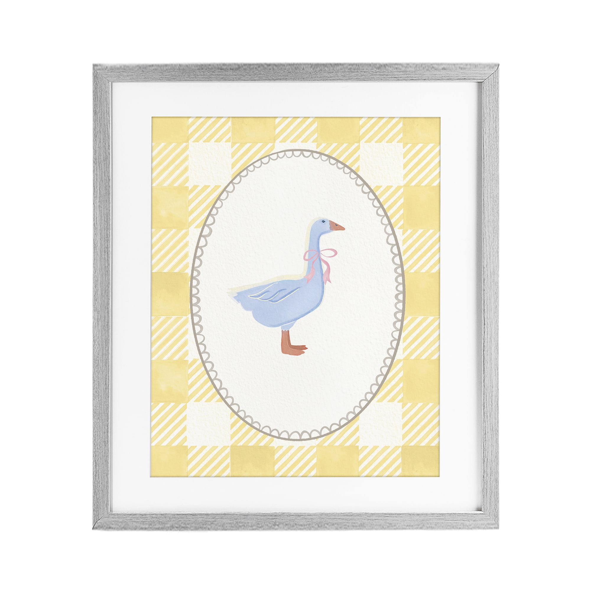 Stupell Industries Little Goose on Yellow Gingham Gray Framed Print Under Glass, design by The Paper Curator