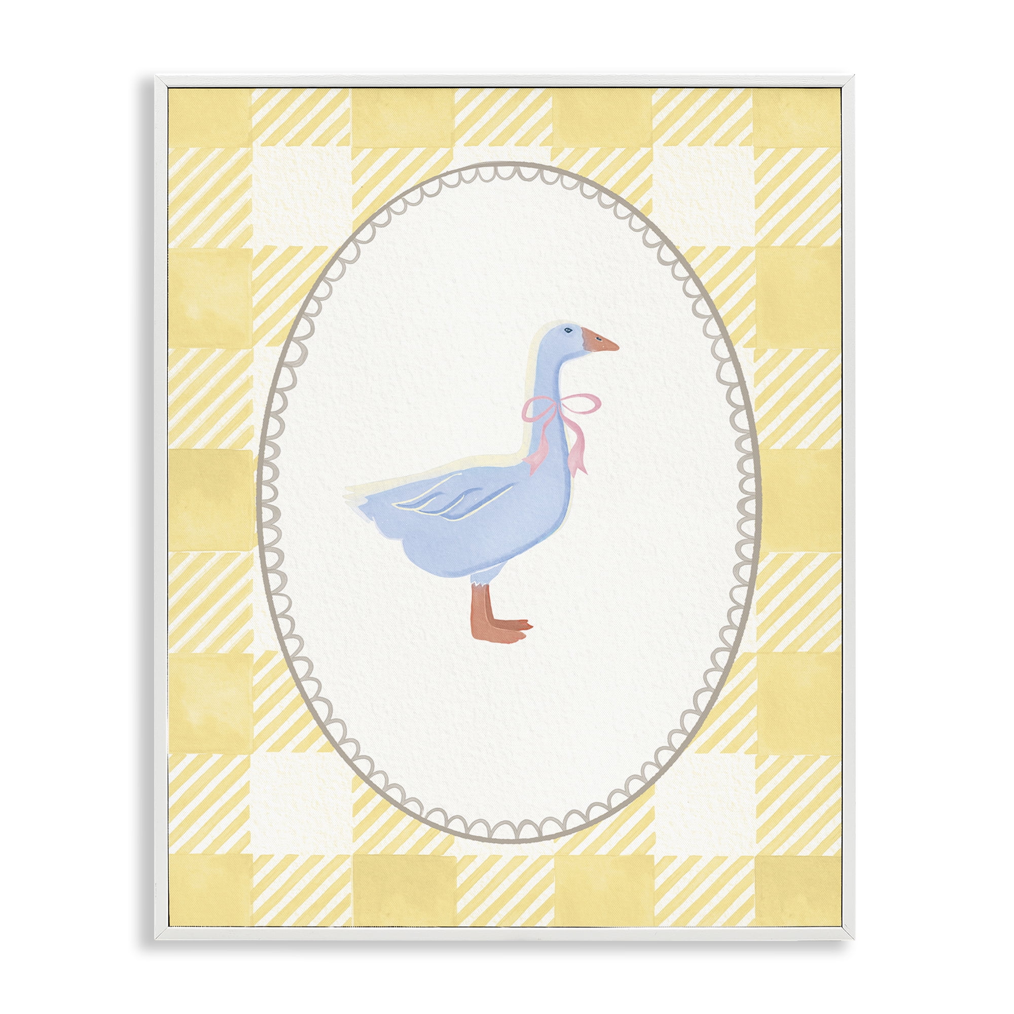 Stupell Industries Little Goose on Yellow Gingham White Framed Giclee Art, design by The Paper Curator