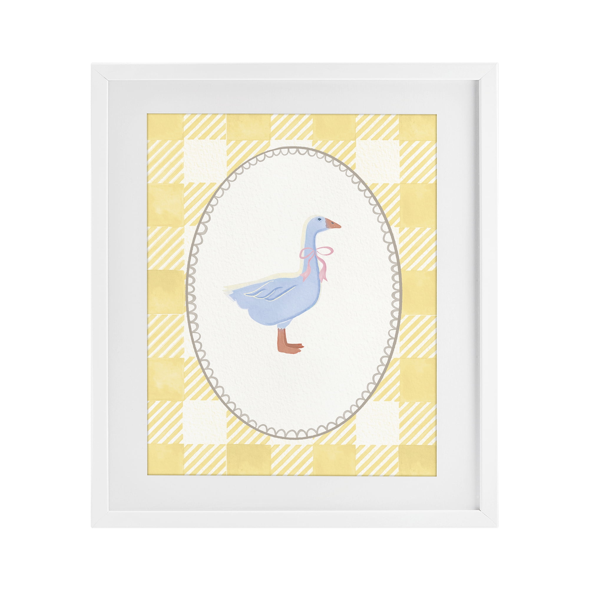Stupell Industries Little Goose on Yellow Gingham White Framed Print Under Glass, design by The Paper Curator