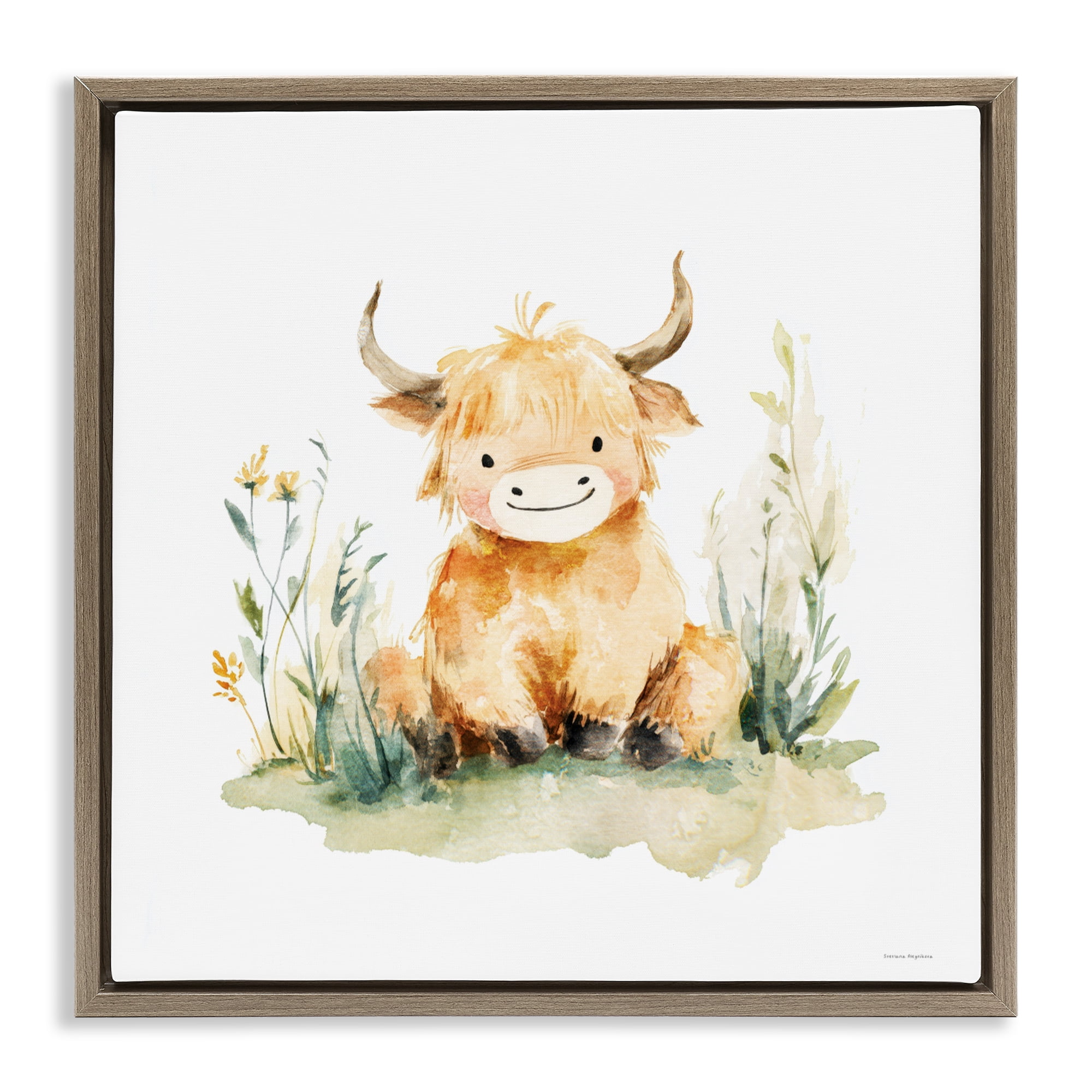 Stupell Industries Little Highland Calf Brown Framed Floater Canvas Wall Art, design by Svetlana Aleynikova