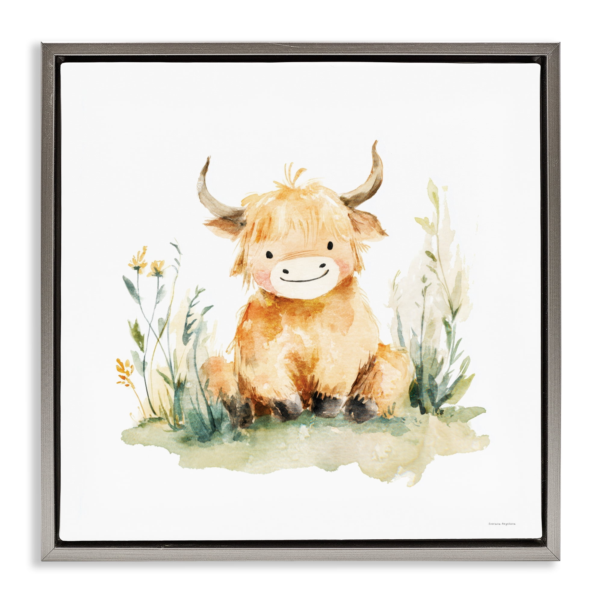 Stupell Industries Little Highland Calf Gray Framed Floater Canvas Wall Art, design by Svetlana Aleynikova
