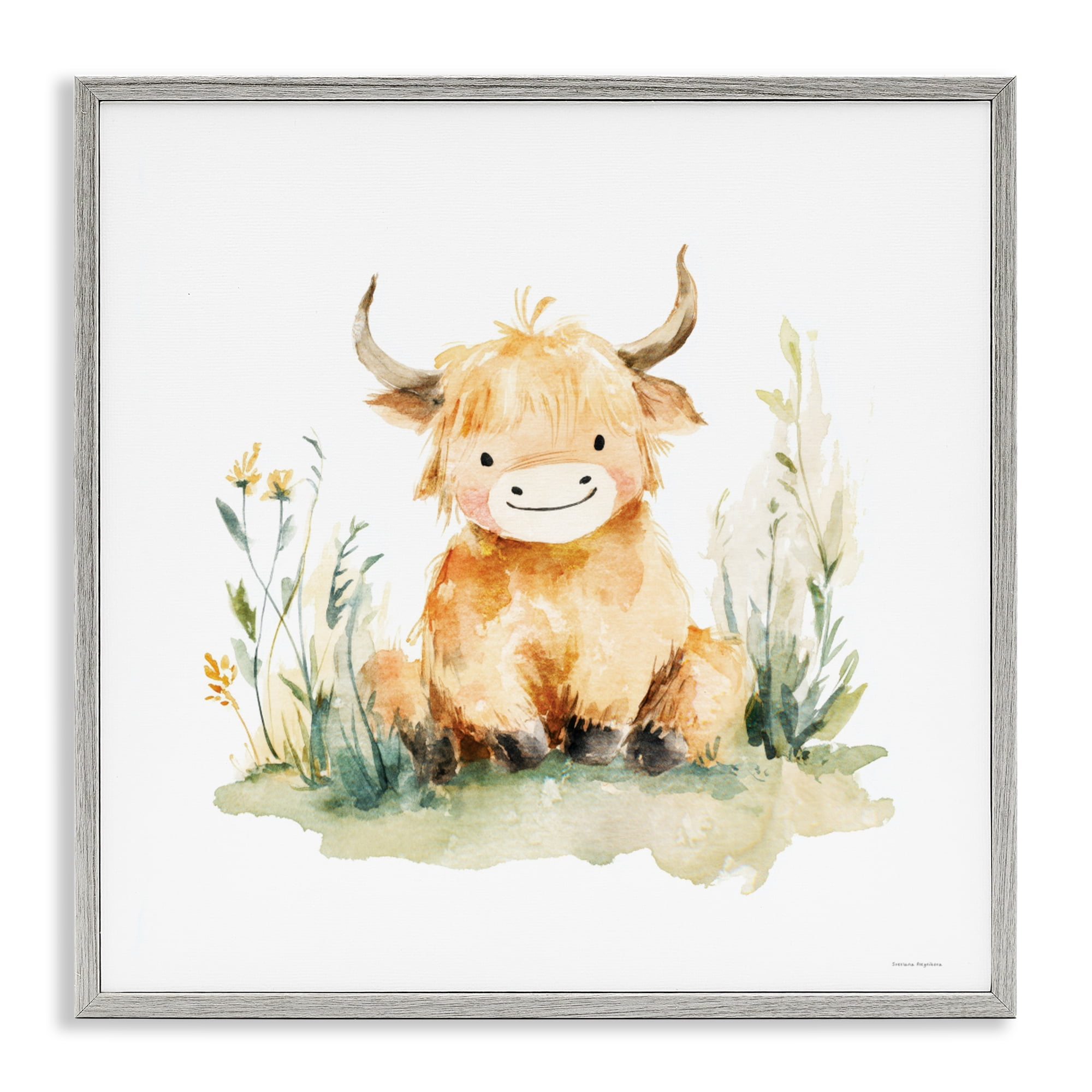 Stupell Industries Little Highland Calf Gray Framed Giclee Art, design by Svetlana Aleynikova