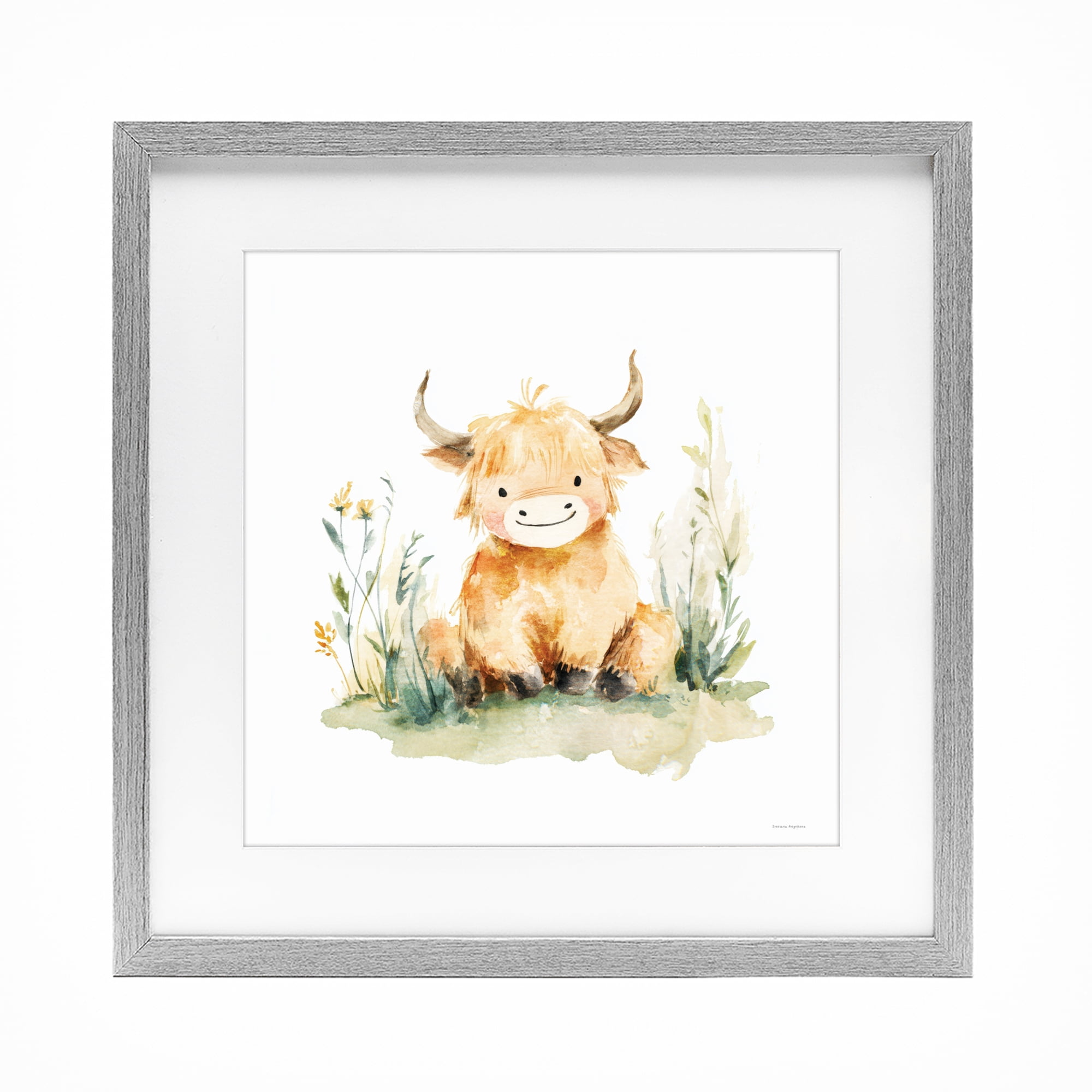 Stupell Industries Little Highland Calf Gray Framed Print Under Glass, design by Svetlana Aleynikova