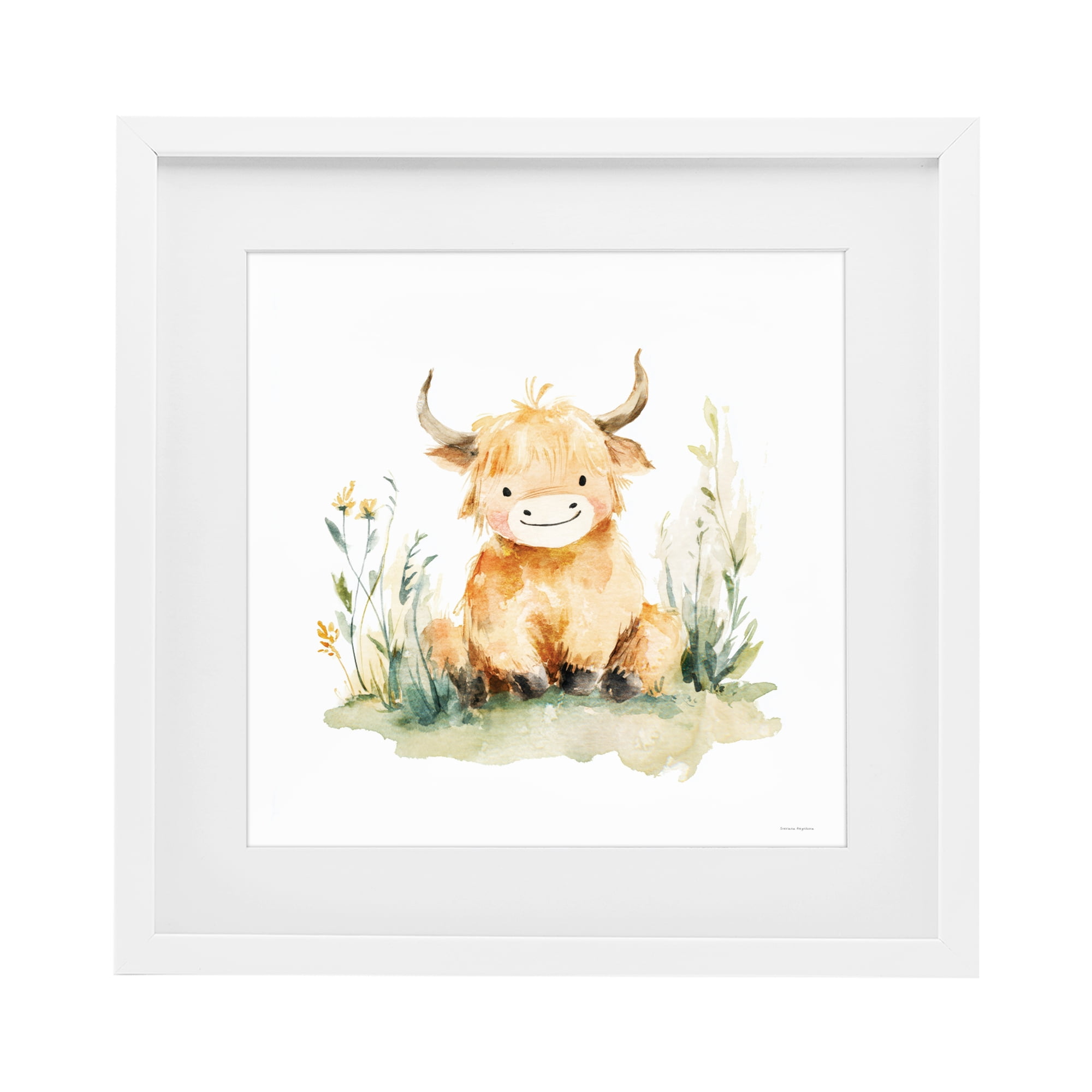Stupell Industries Little Highland Calf White Framed Print Under Glass, design by Svetlana Aleynikova