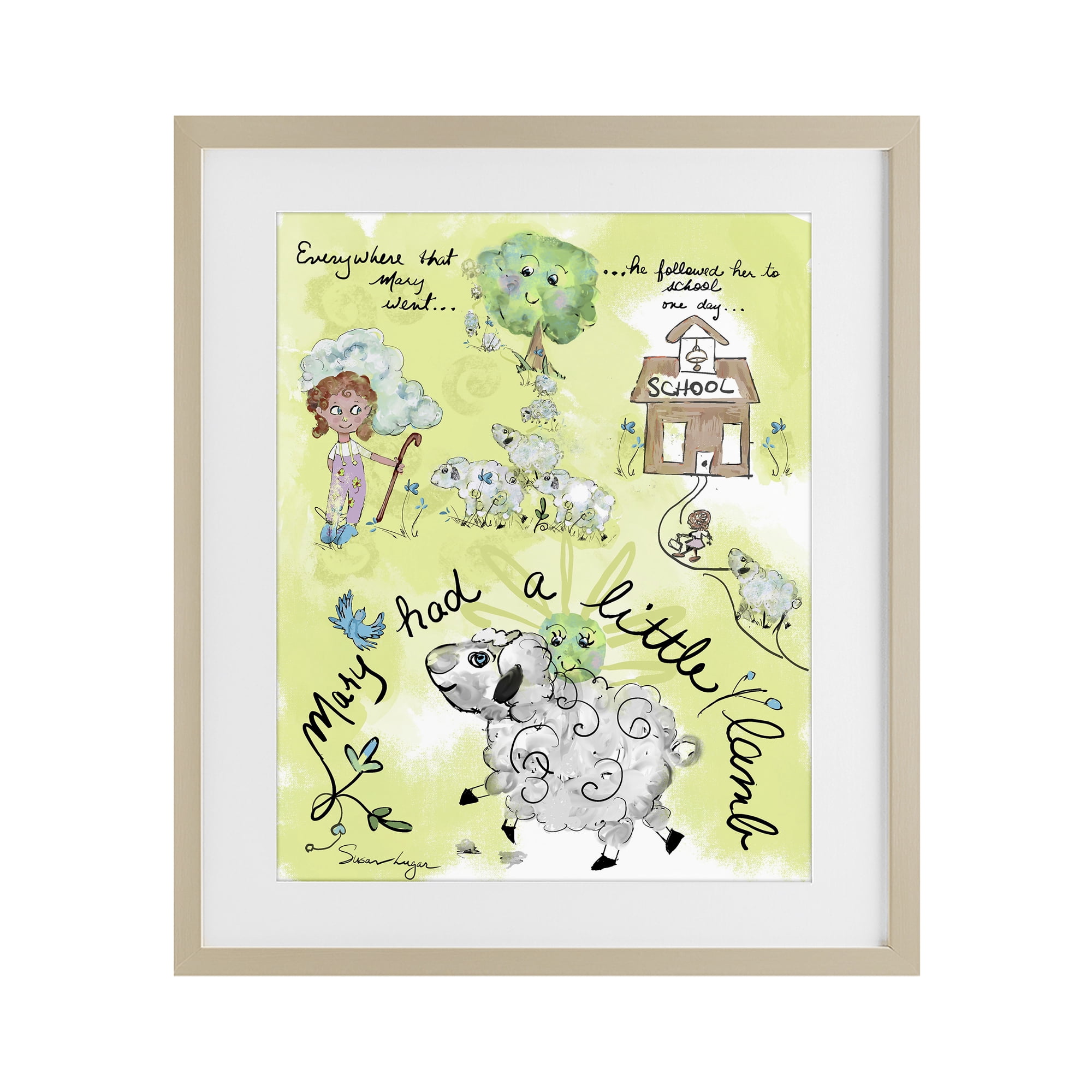 Stupell Industries Little Lamb Nursery Rhyme Birch Framed Print Under Glass, design by Susan Lugar