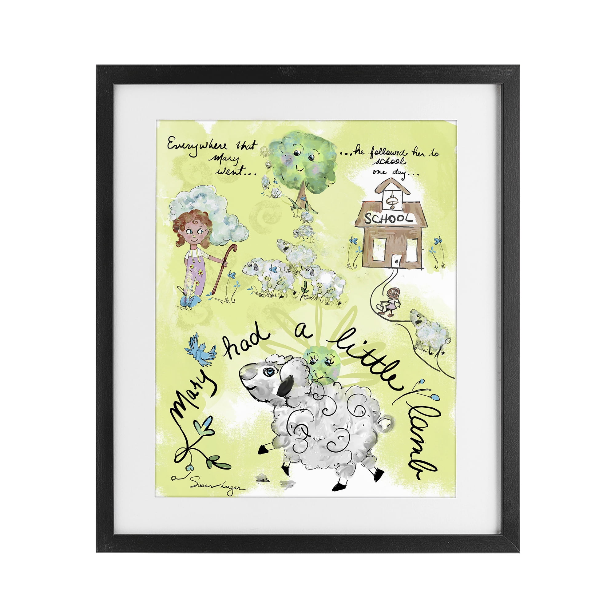 Stupell Industries Little Lamb Nursery Rhyme Black Framed Print Under Glass, design by Susan Lugar