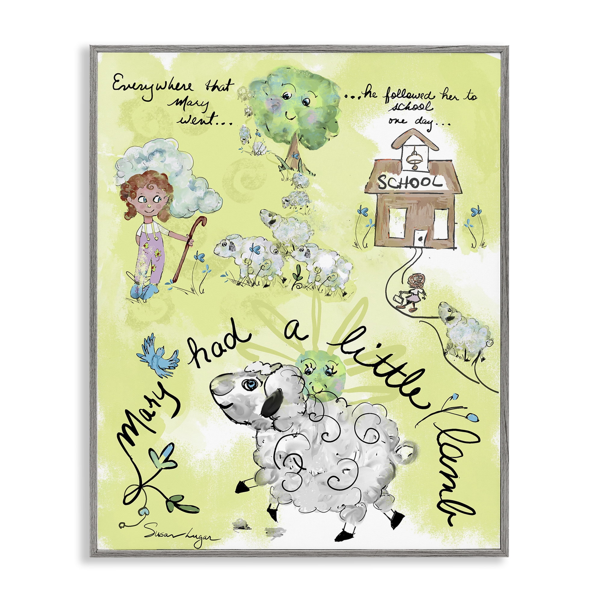 Stupell Industries Little Lamb Nursery Rhyme Gray Framed Giclee Art, design by Susan Lugar