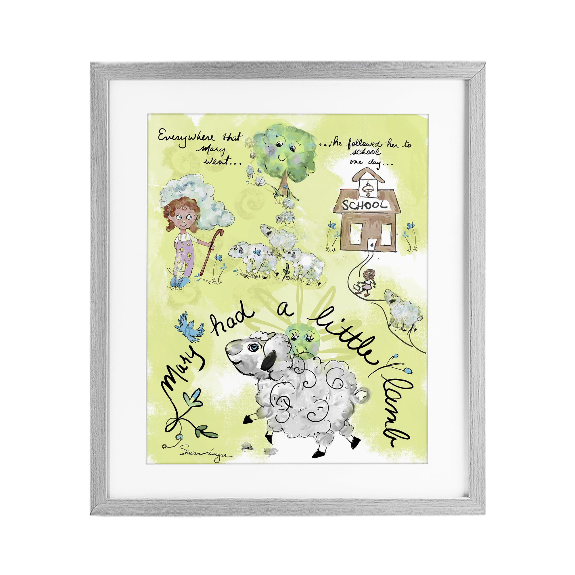 Stupell Industries Little Lamb Nursery Rhyme Gray Framed Print Under Glass, design by Susan Lugar