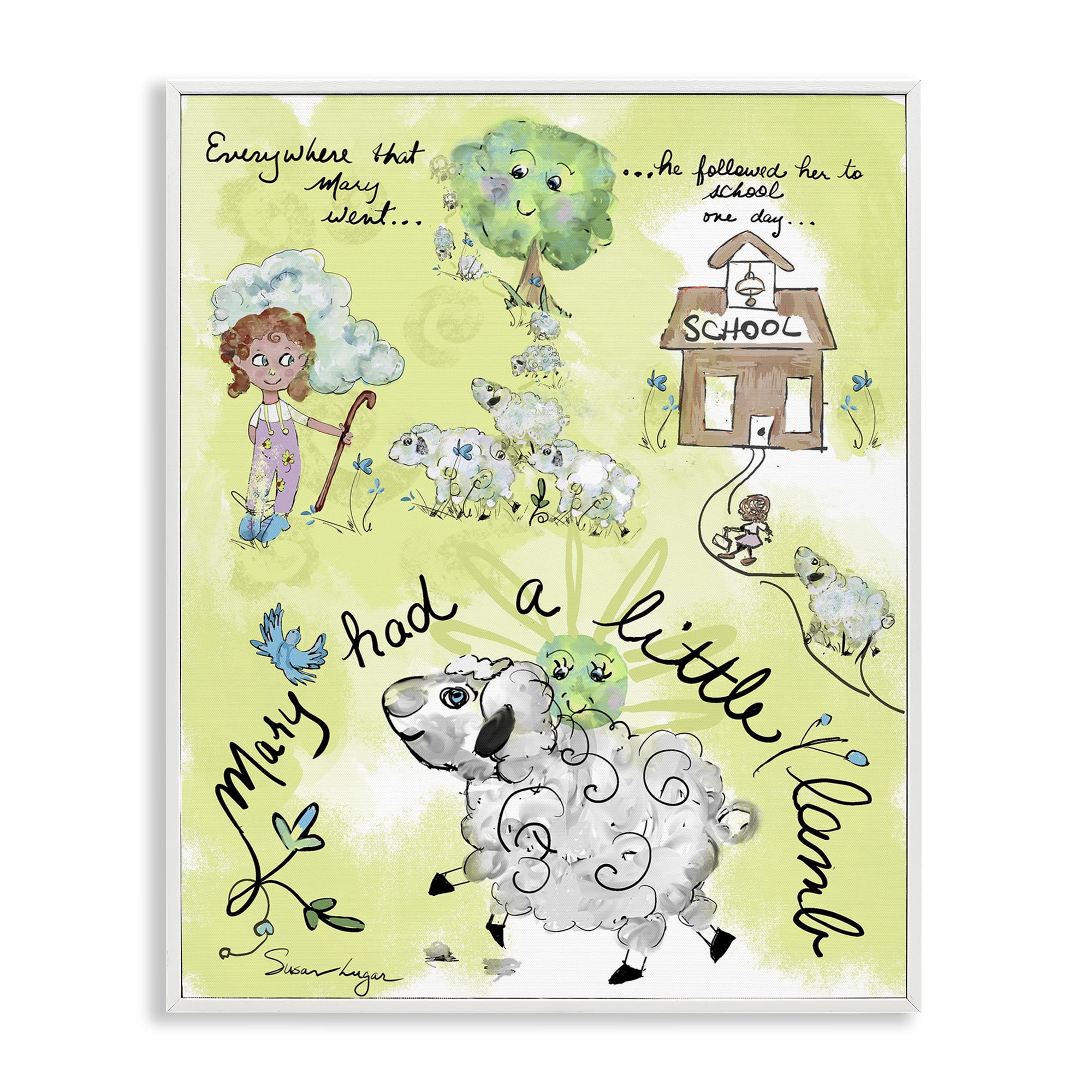 Stupell Industries Little Lamb Nursery Rhyme White Framed Giclee Art, design by Susan Lugar