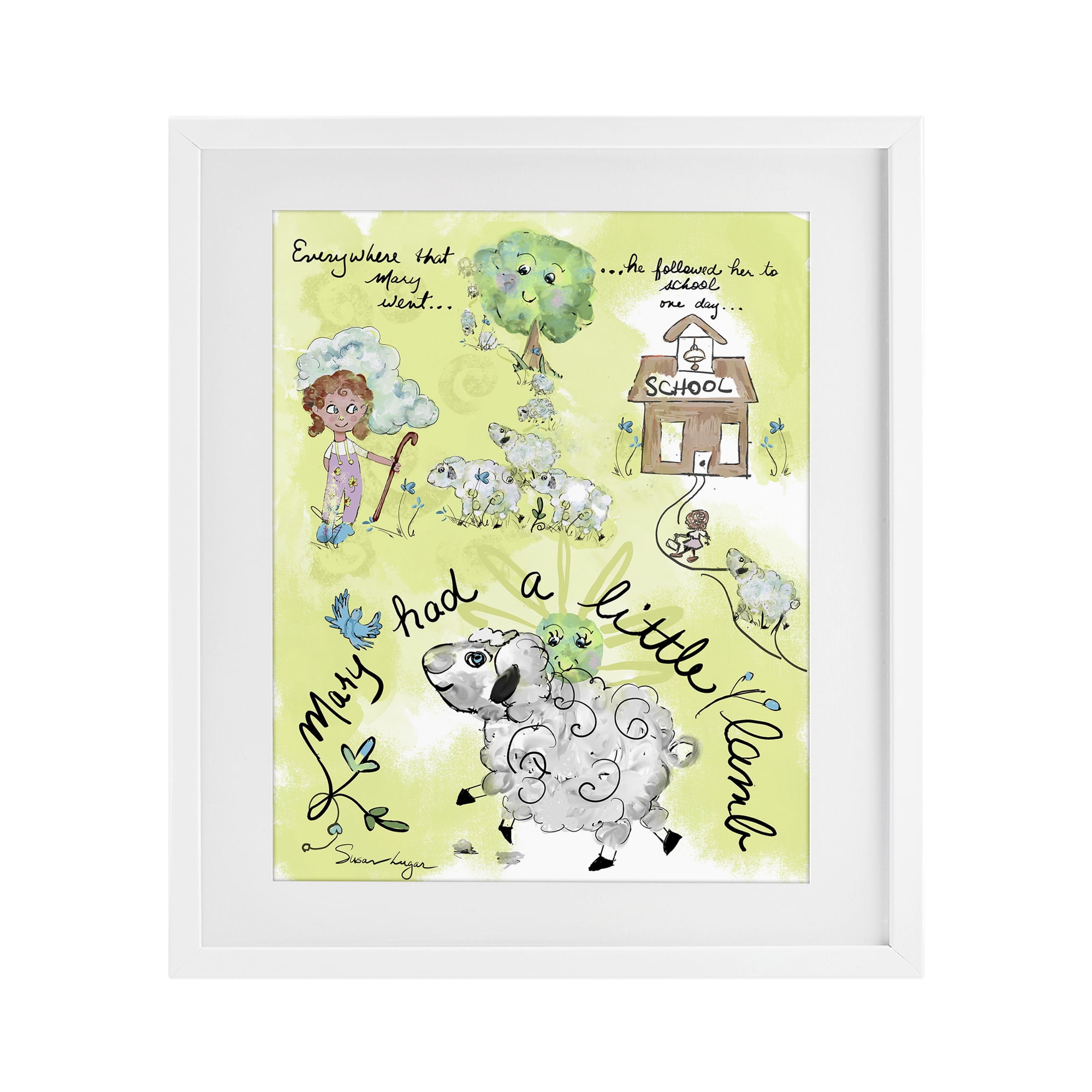 Stupell Industries Little Lamb Nursery Rhyme White Framed Print Under Glass, design by Susan Lugar