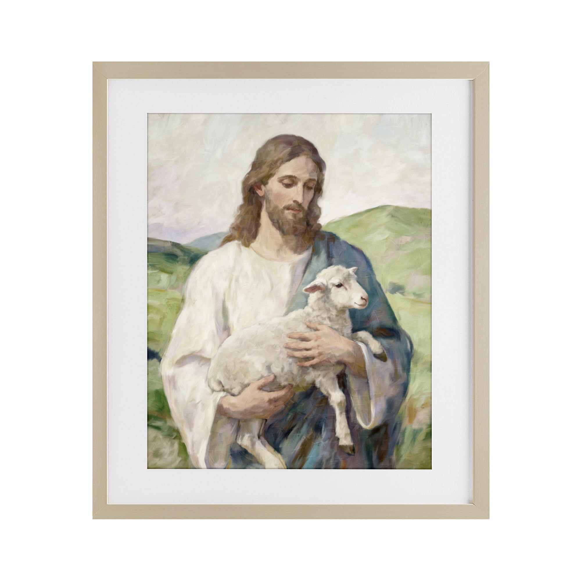 Stupell Industries Little Lamb & Spiritual Figure Birch Framed Print Under Glass, design by Kim Allen