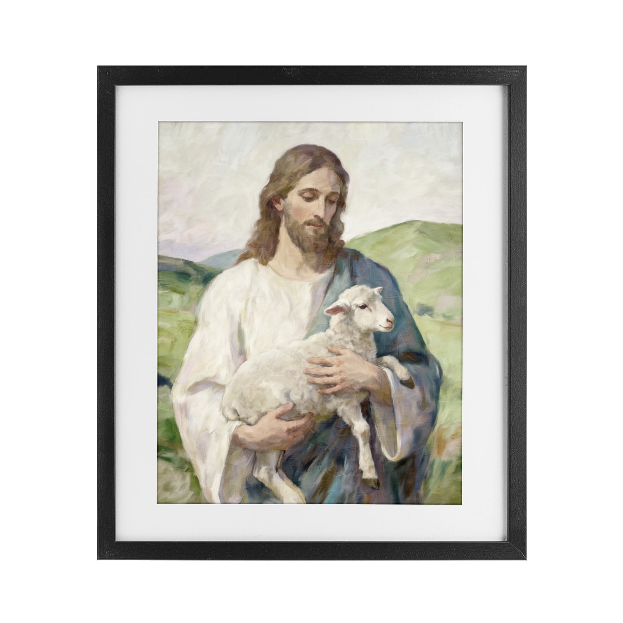 Stupell Industries Little Lamb & Spiritual Figure Black Framed Print Under Glass, design by Kim Allen
