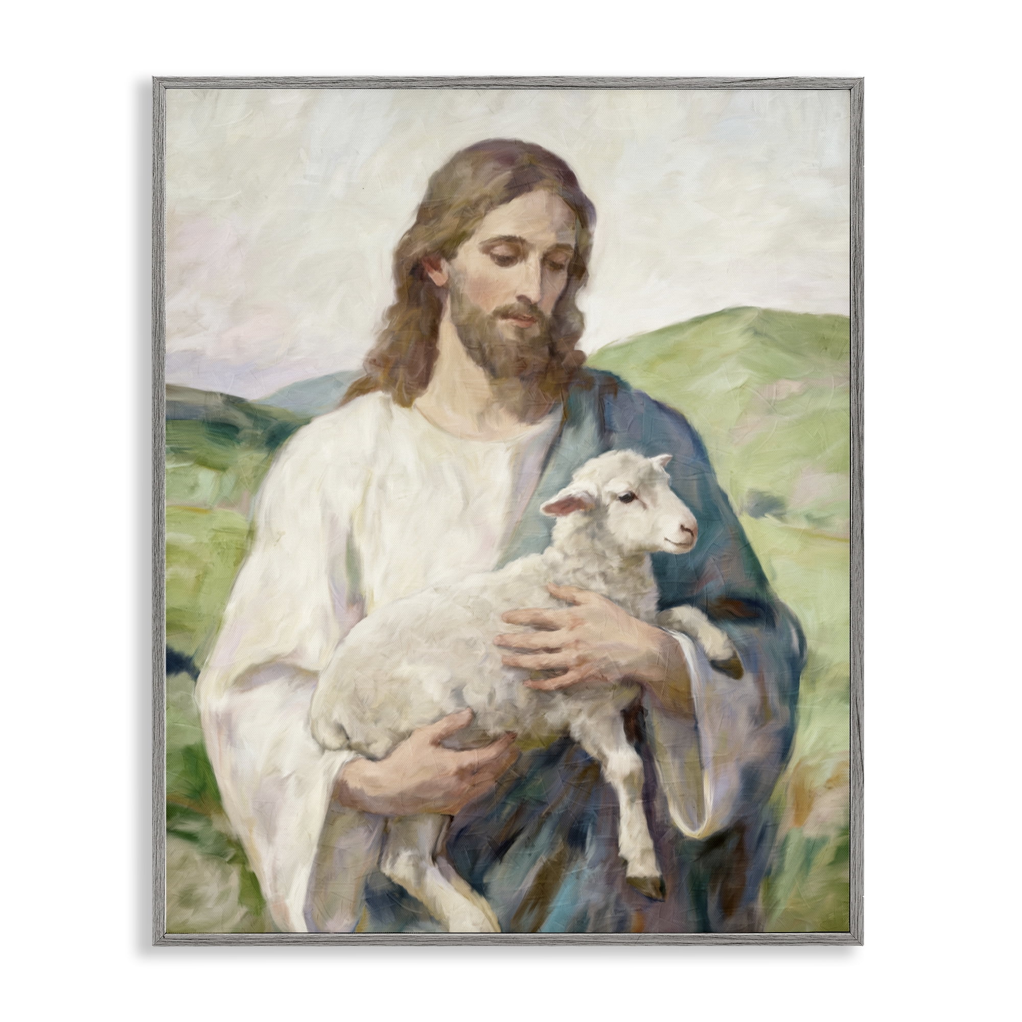 Stupell Industries Little Lamb & Spiritual Figure Gray Framed Giclee Art, design by Kim Allen