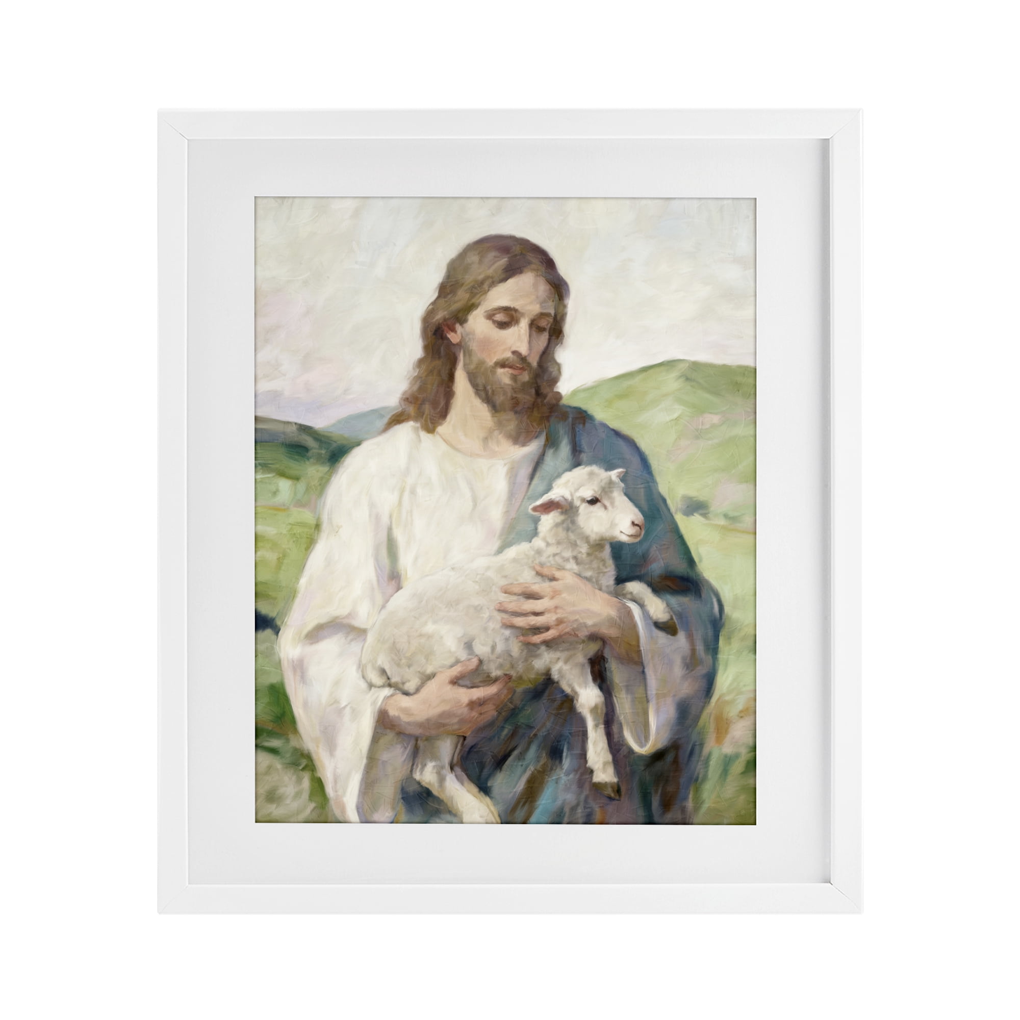 Stupell Industries Little Lamb & Spiritual Figure White Framed Print Under Glass, design by Kim Allen