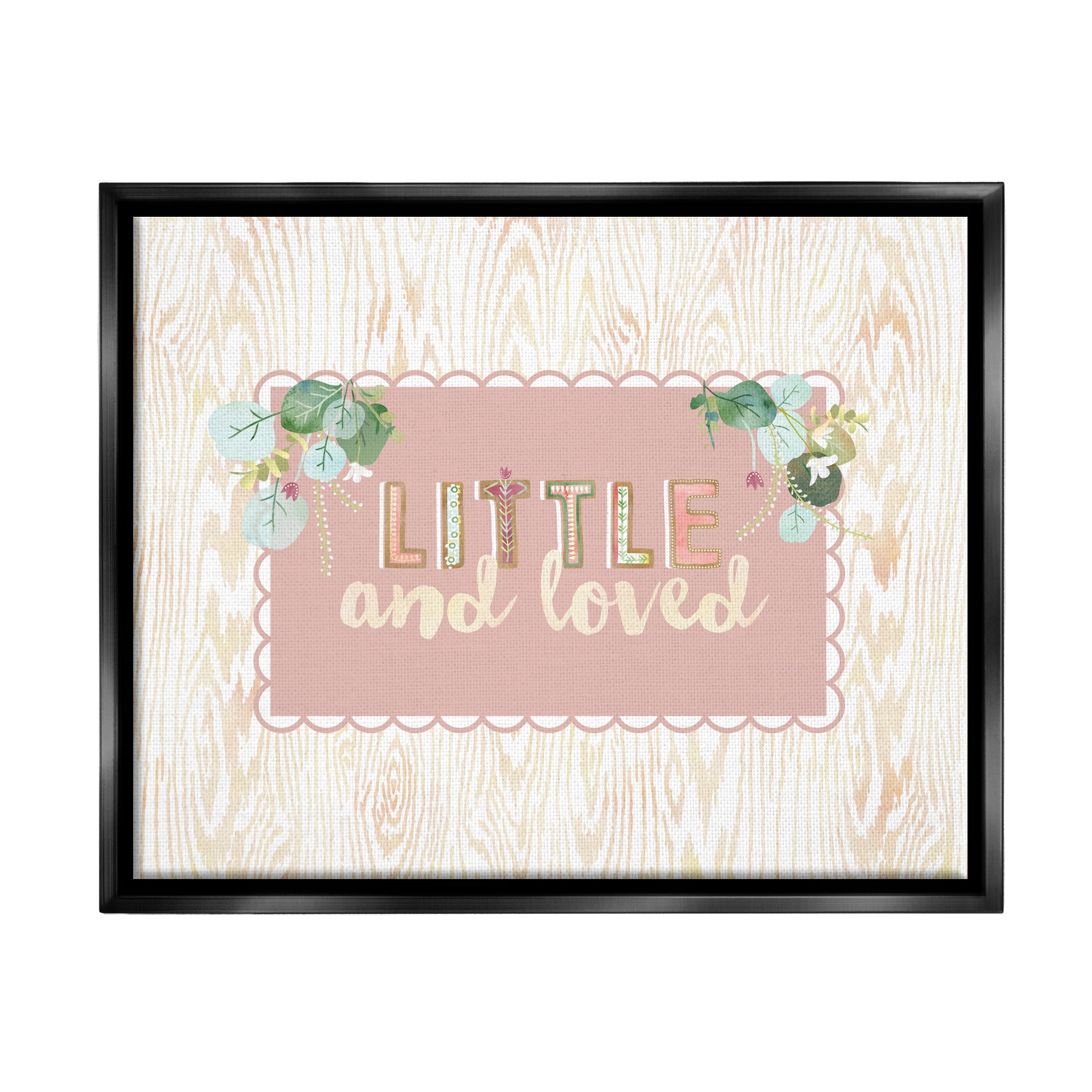 Stupell Industries Little & Loved Phrase Botanical & Floral Painting Black Floater Framed Art Print Wall Art, 31 x 25