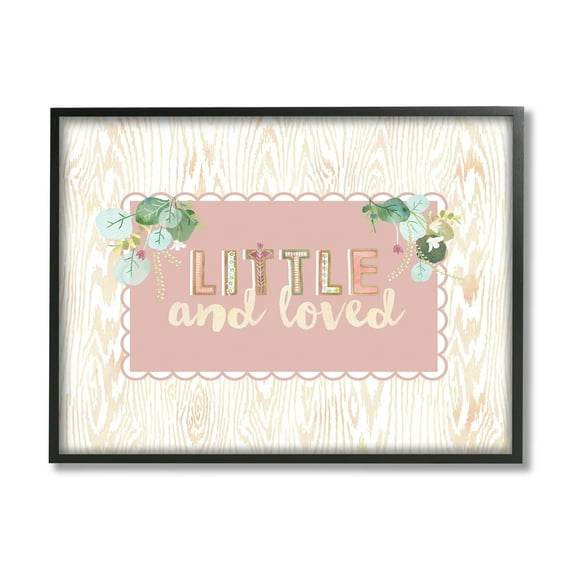 Stupell Industries Little & Loved Phrase Botanical & Floral Painting Black Framed Art Print Wall Art, 14 x 11