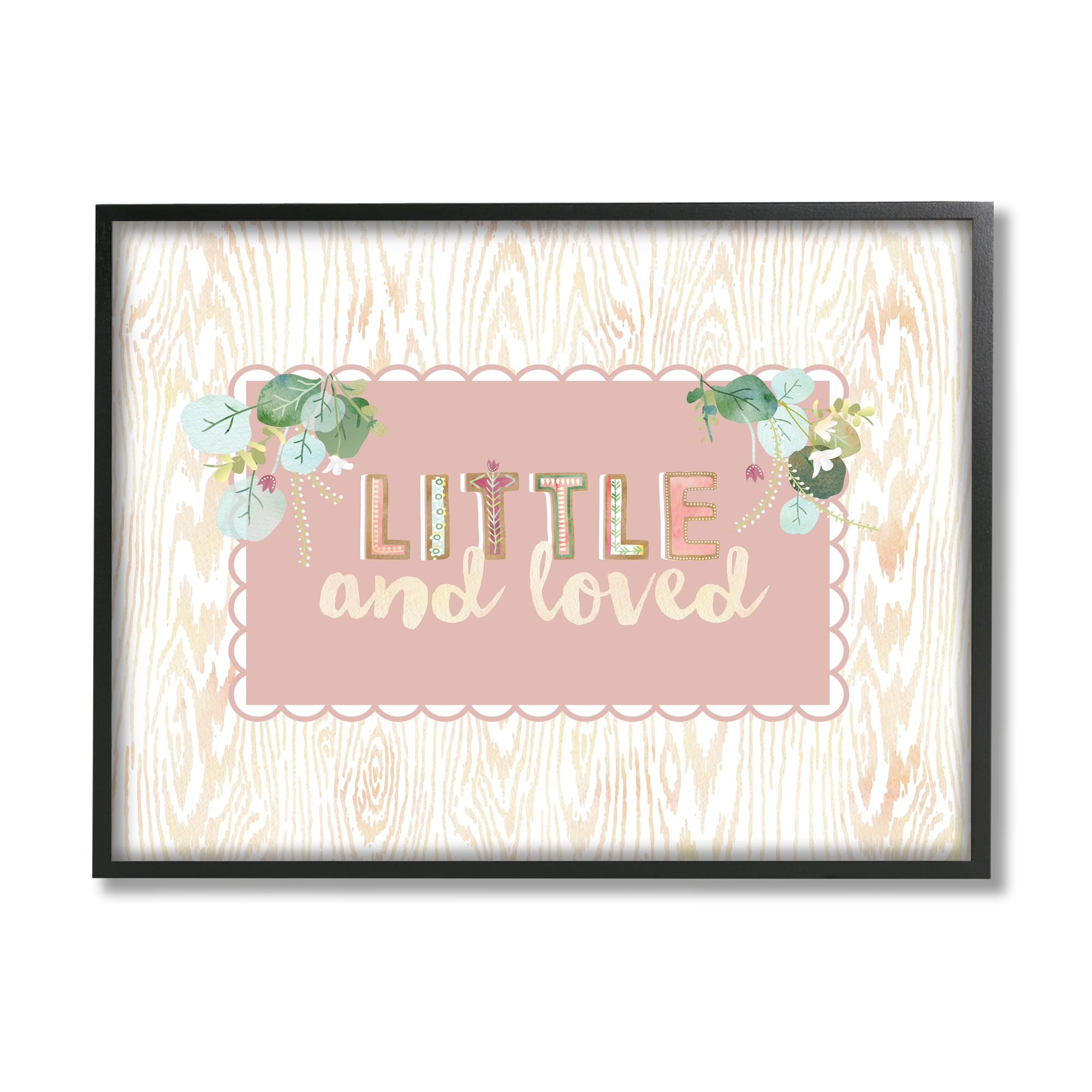 Stupell Industries Little & Loved Phrase Botanical & Floral Painting Black Framed Art Print Wall Art, 20 x 16
