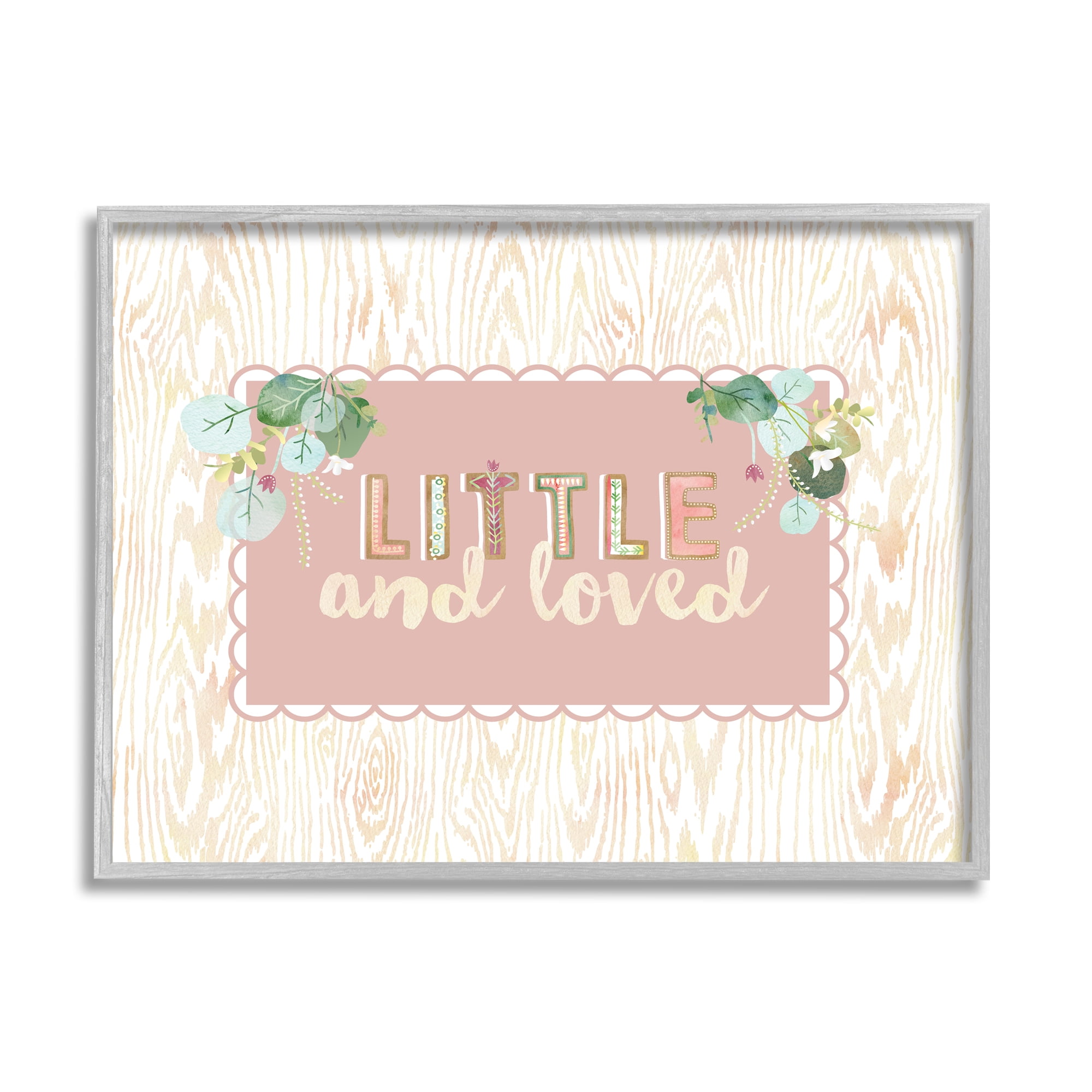 Stupell Industries Little & Loved Phrase Botanical & Floral Painting Gray Framed Art Print Wall Art, 20 x 16