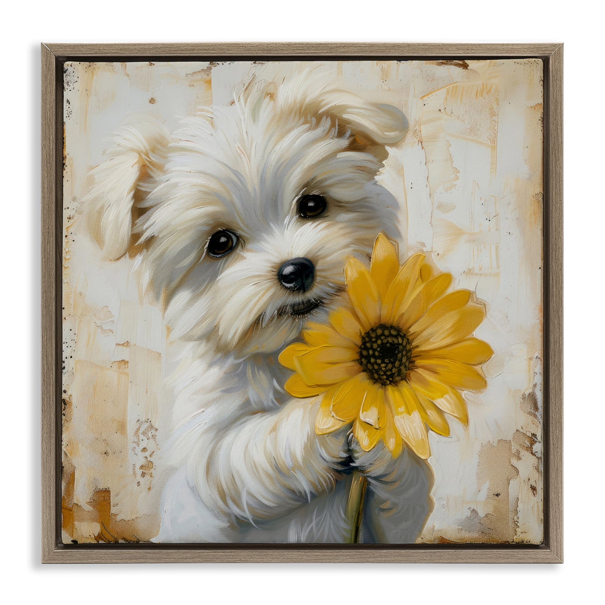 Stupell Industries Little Lucky Puppy Brown Framed Floater Canvas Wall Art, design by Tina LeCour
