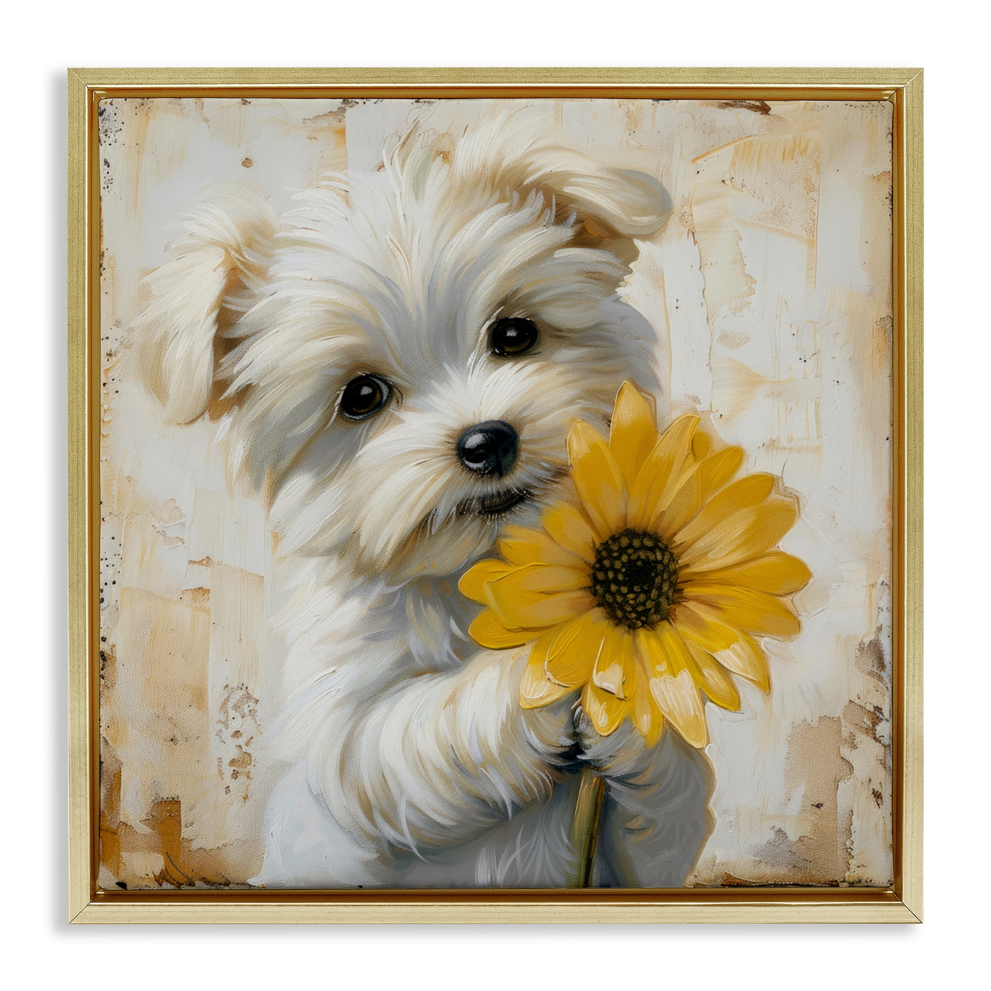 Stupell Industries Little Lucky Puppy Gold Framed Floater Canvas Wall Art, design by Tina LeCour