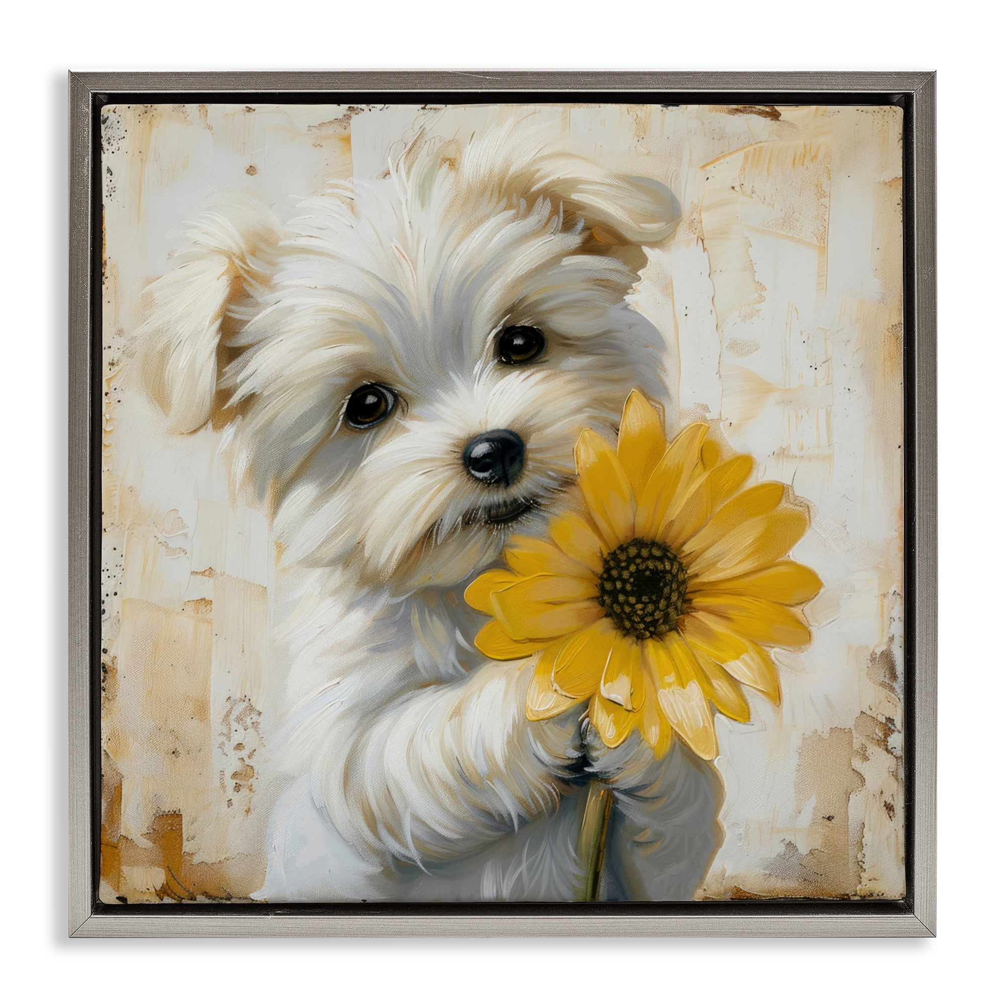Stupell Industries Little Lucky Puppy Gray Framed Floater Canvas Wall Art, design by Tina LeCour