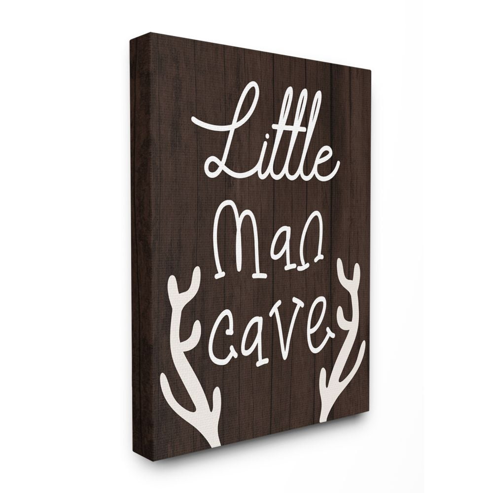 Stupell Industries Little Man Cave Boy's Rustic Room Sign Brown Canvas Wall Art Design by Daphne Polselli