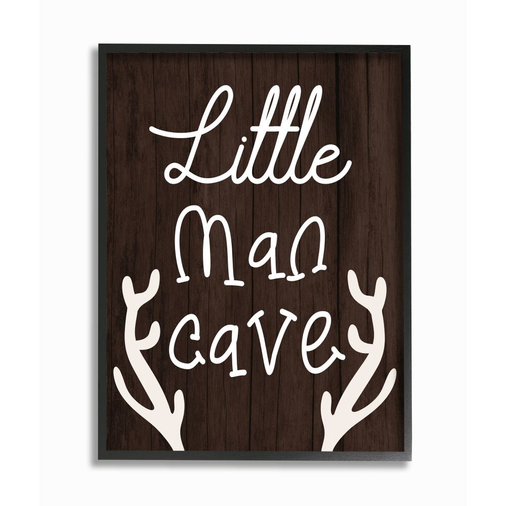 Stupell Industries Little Man Cave Boy's Rustic Room Sign Brown Framed Wall Art Design by Daphne Polselli