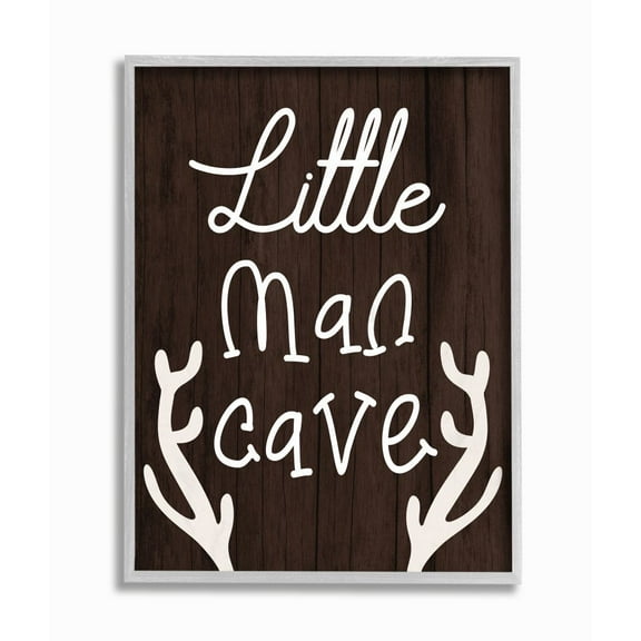Stupell Industries Little Man Cave Boy's Rustic Room Sign Brown Framed Wall Art Design by Daphne Polselli, 16" x 20", Gray Framed