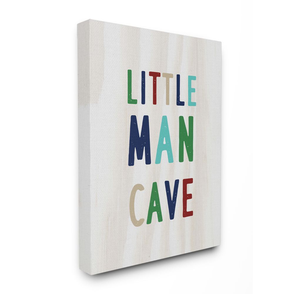 Stupell Industries Little Man Cave Multi-Color Text Wood Grain Pattern Canvas Wall Art Design by Daphne Polselli, 16" x 20"