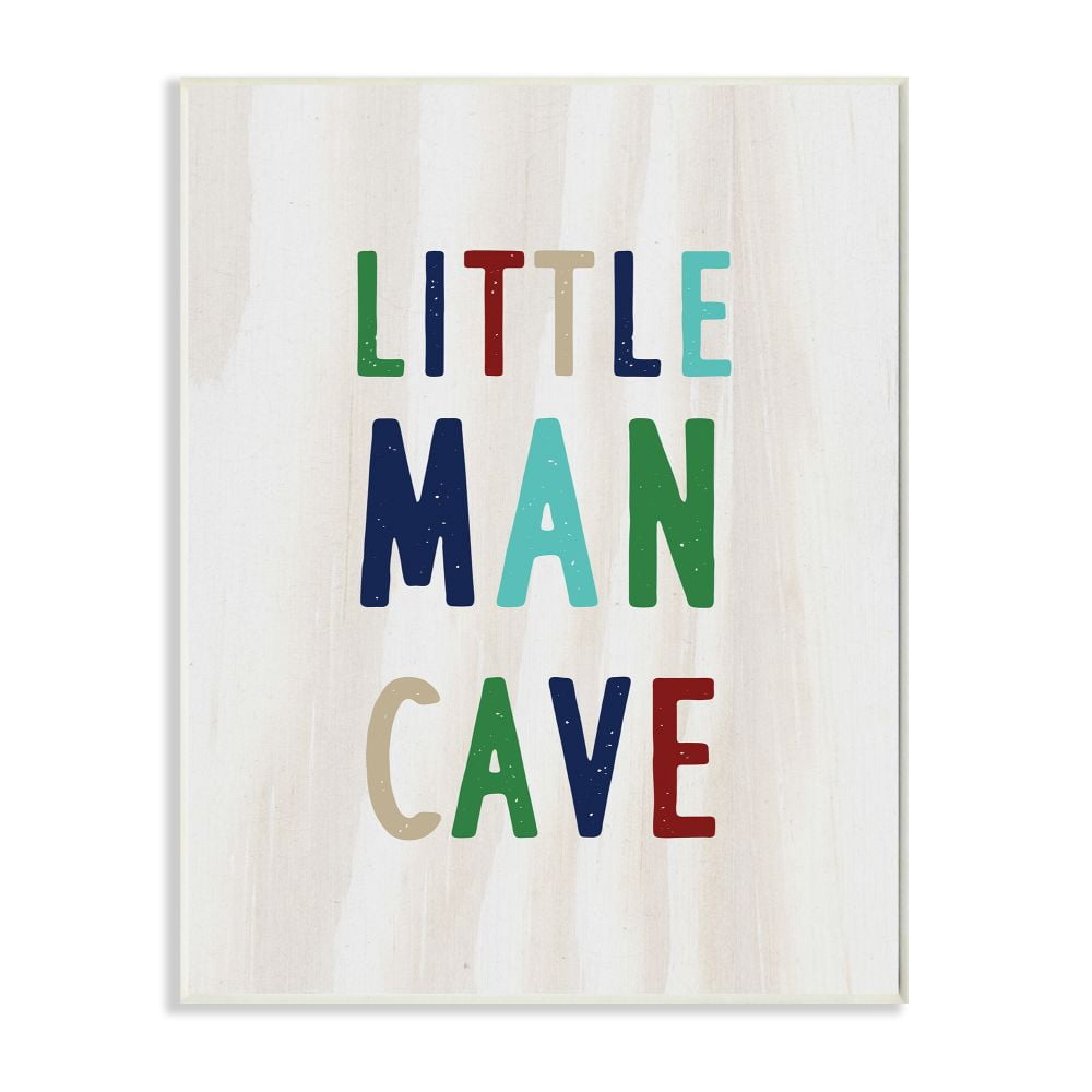 Stupell Industries Little Man Cave Multi-Color Text Wood Grain Pattern Graphic Art Unframed Art Print Wall Art, 10x15, by Daphne Polselli