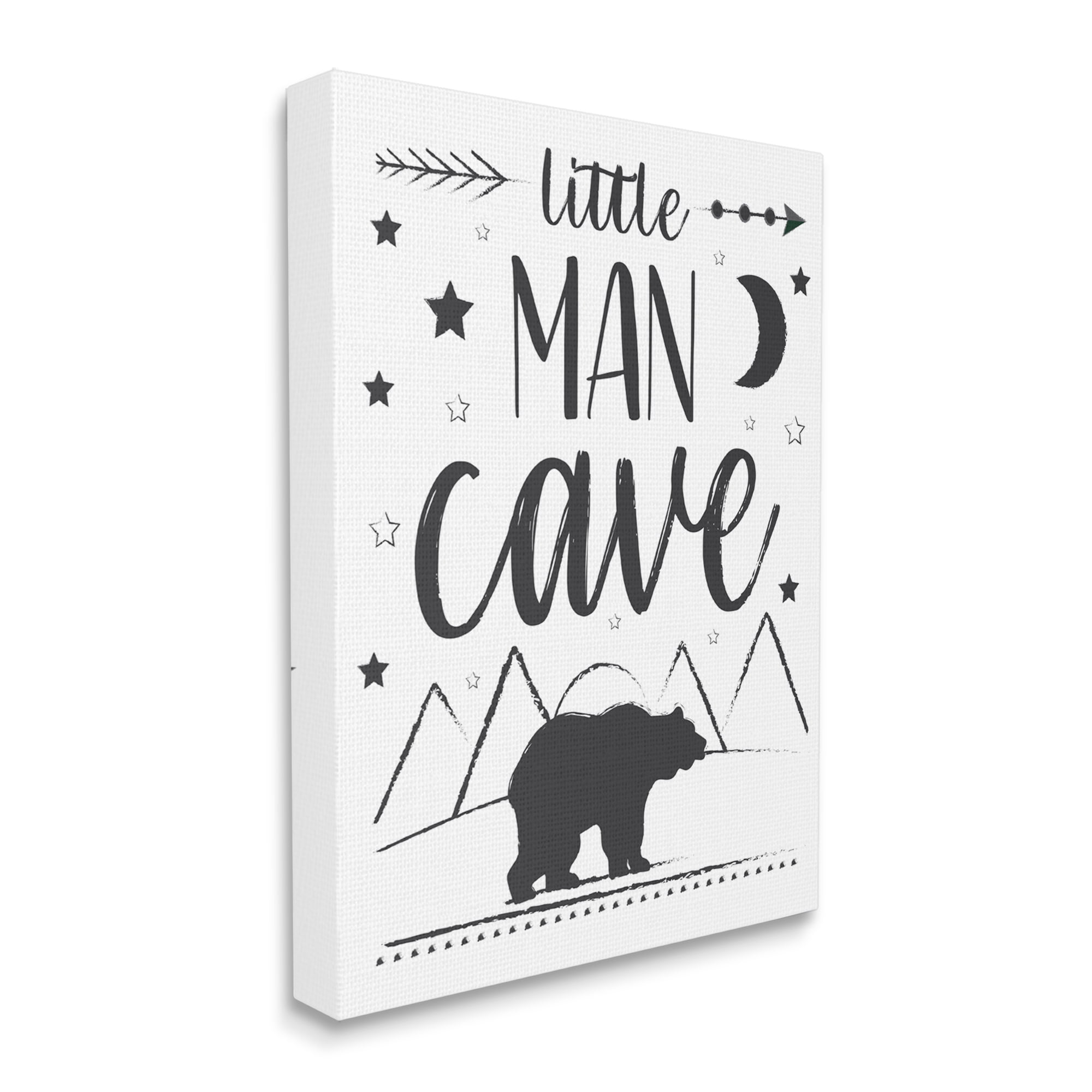 Stupell Industries Little Man Cave Phrase Black Bear Starry Night Animals & Insects Painting Gallery Wrapped Canvas Art Print Wall Art, 16 x 20