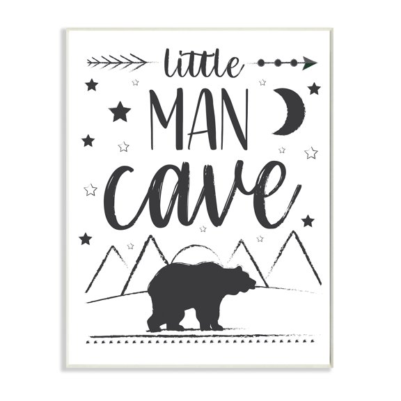 Stupell Industries Little Man Cave Phrase Black Bear Starry Night Animals & Insects Painting Unframed Art Print Wall Art, 13 x 19