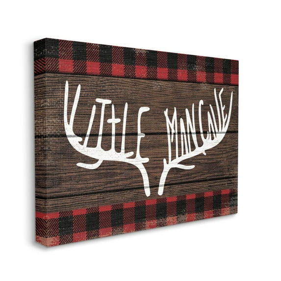 Stupell Industries Little Man Cave Red Plaid Wood Texture Design Canvas Wall Art by Daphne Polselli