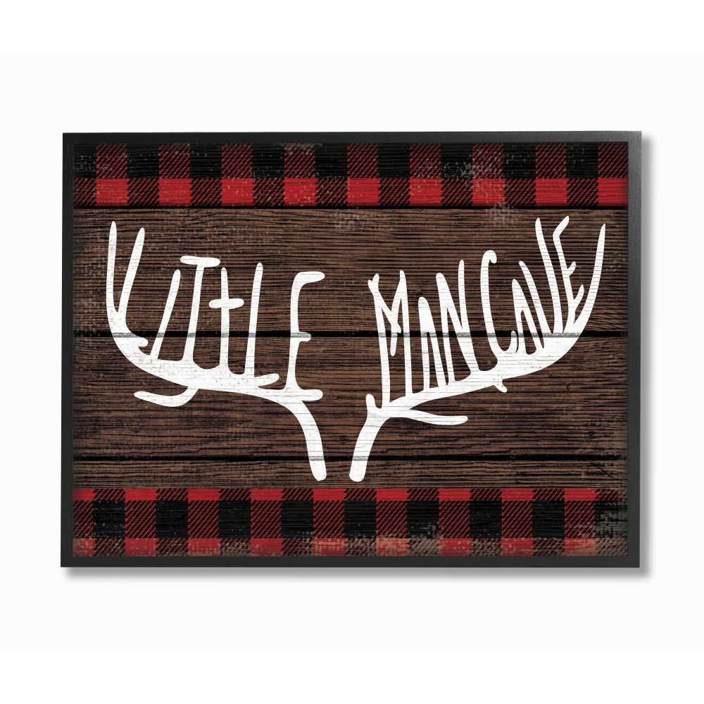 Stupell Industries Little Man Cave Red Plaid Wood Texture Design Framed Wall Art by Daphne Polselli