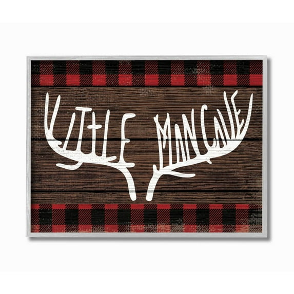 Stupell Industries Little Man Cave Red Plaid Wood Texture Design Framed Wall Art by Daphne Polselli