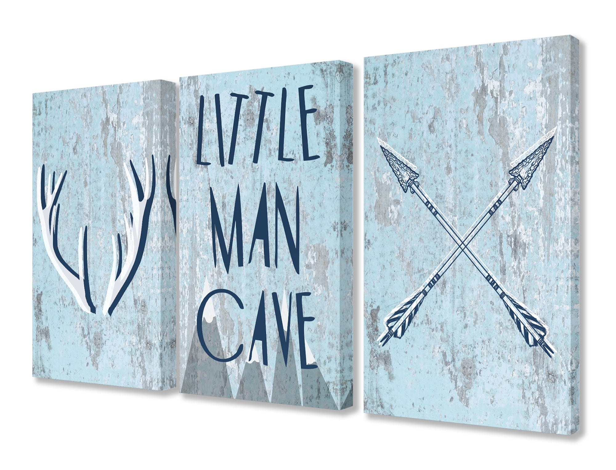 Stupell Industries Little Man Cave Rustic Blue Art for Kids Painting Gallery Wrapped Canvas Art Print Wall Art, 16 x 20