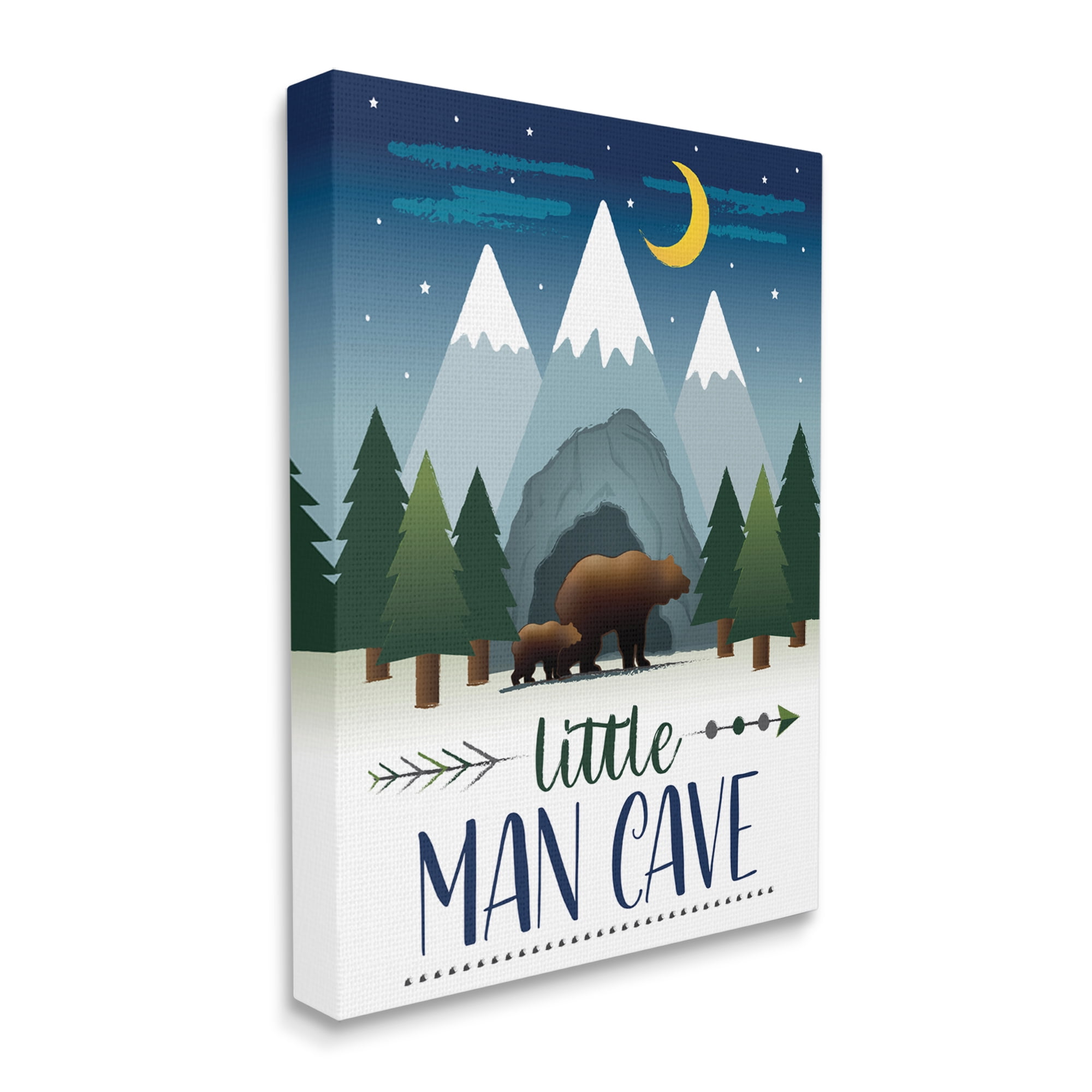 Stupell Industries Little Man Cave Sign Bears Walking by Mountains Animals & Insects Painting Gallery Wrapped Canvas Art Print Wall Art, 16 x 20