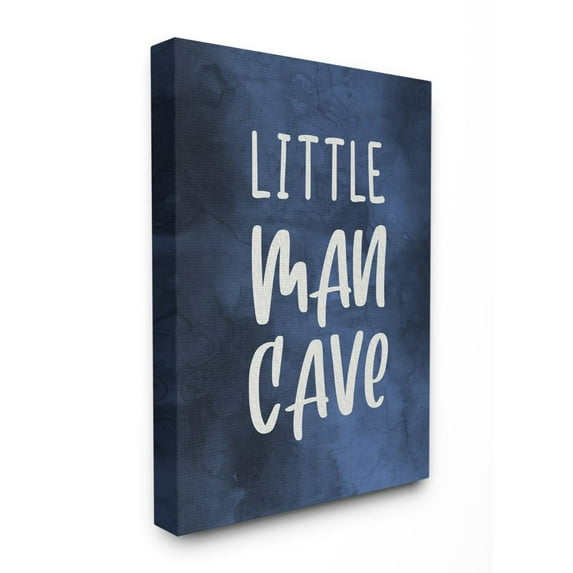 Stupell Industries Little Man Cave Text Over Navy Blue Watercolor Pattern Canvas Wall Art Design by Daphne Polselli