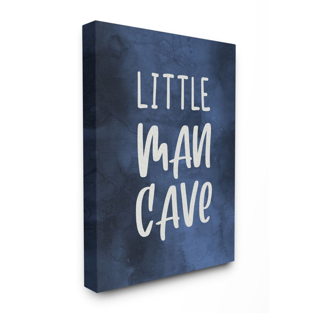 Stupell Industries Little Man Cave Text Over Navy Blue Watercolor Pattern Canvas Wall Art Design by Daphne Polselli, 24" x 30"
