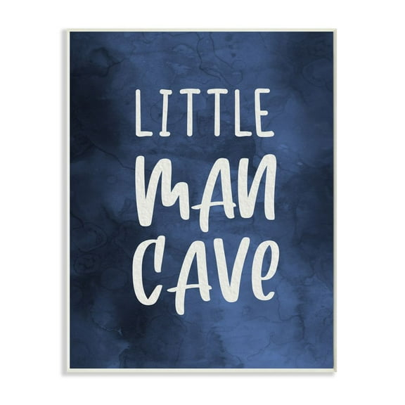 Stupell Industries Little Man Cave Text Over Navy Blue Watercolor Pattern Unframed Art Print Wall Art, 10x15, by Daphne Polselli