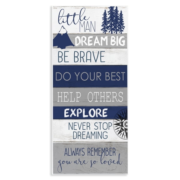 Stupell Industries Farmhouse Little Man Dream Big Phrase Compass Mountains Trees Wall Plaque Art, 7 x 17, by Kim Allen